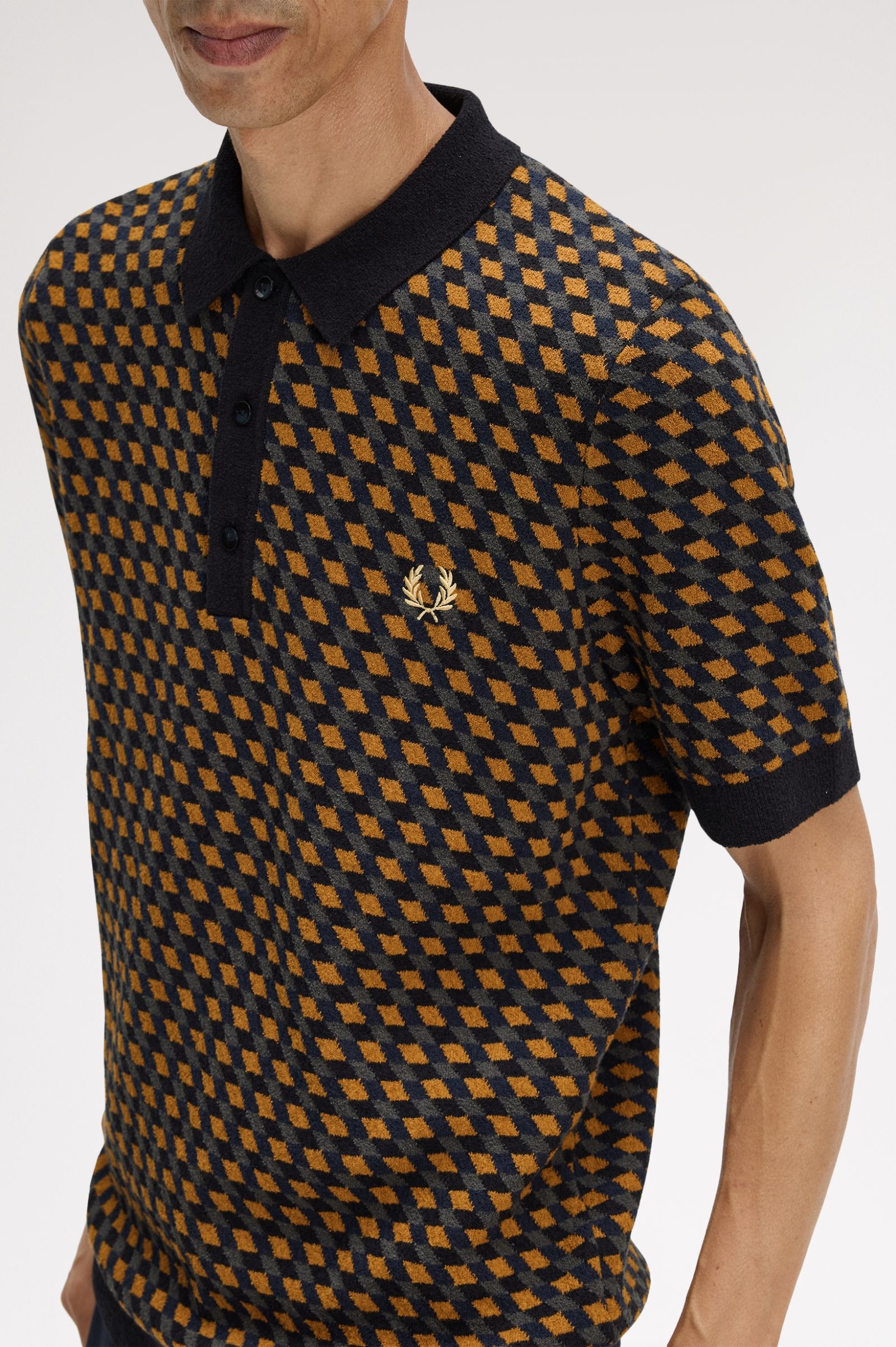 Fred Perry Geometric Knitted Shirt (Dark Caramel)