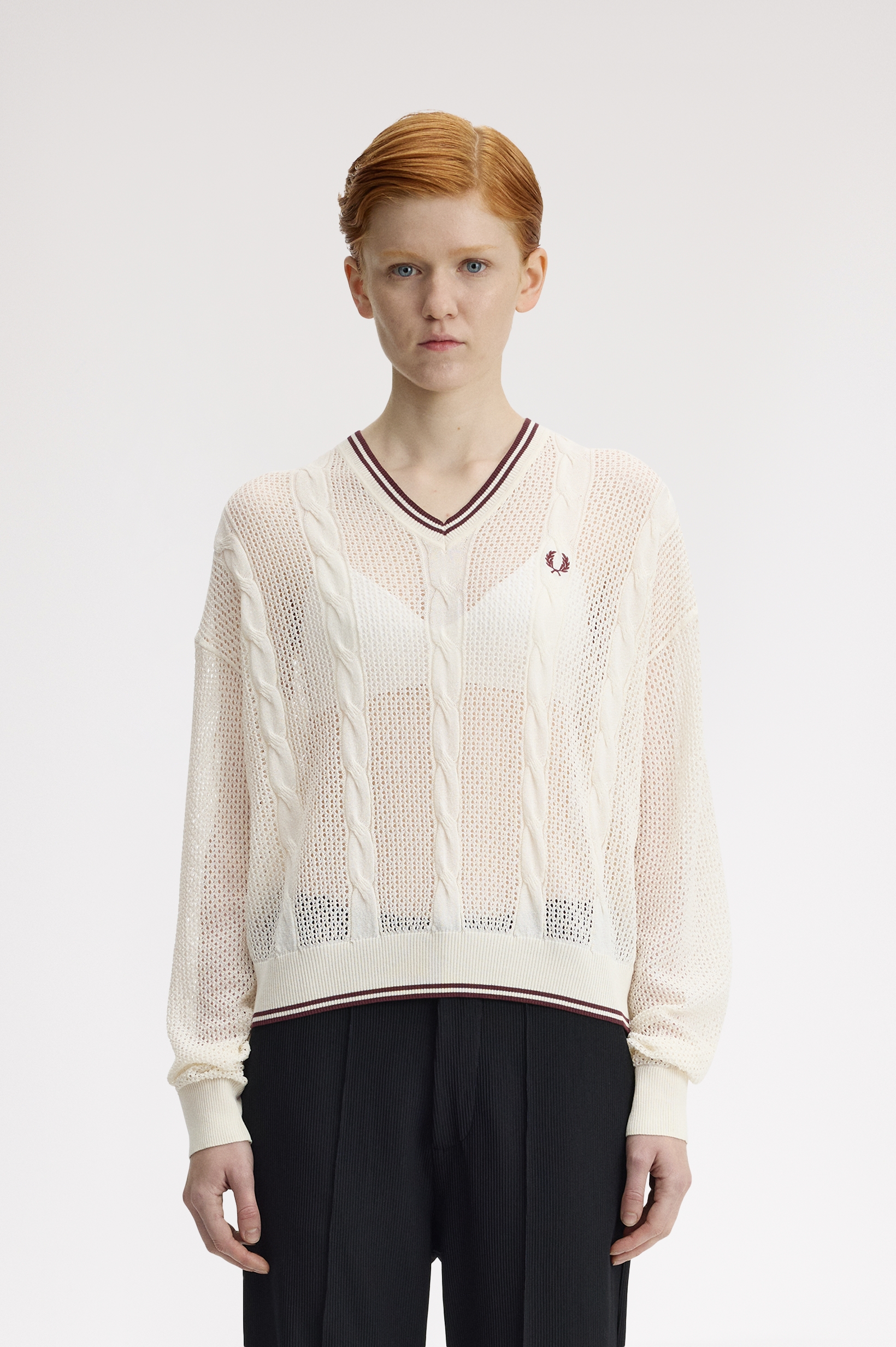 Fred Perry Mesh Cable Knit Jumper (Ecru)