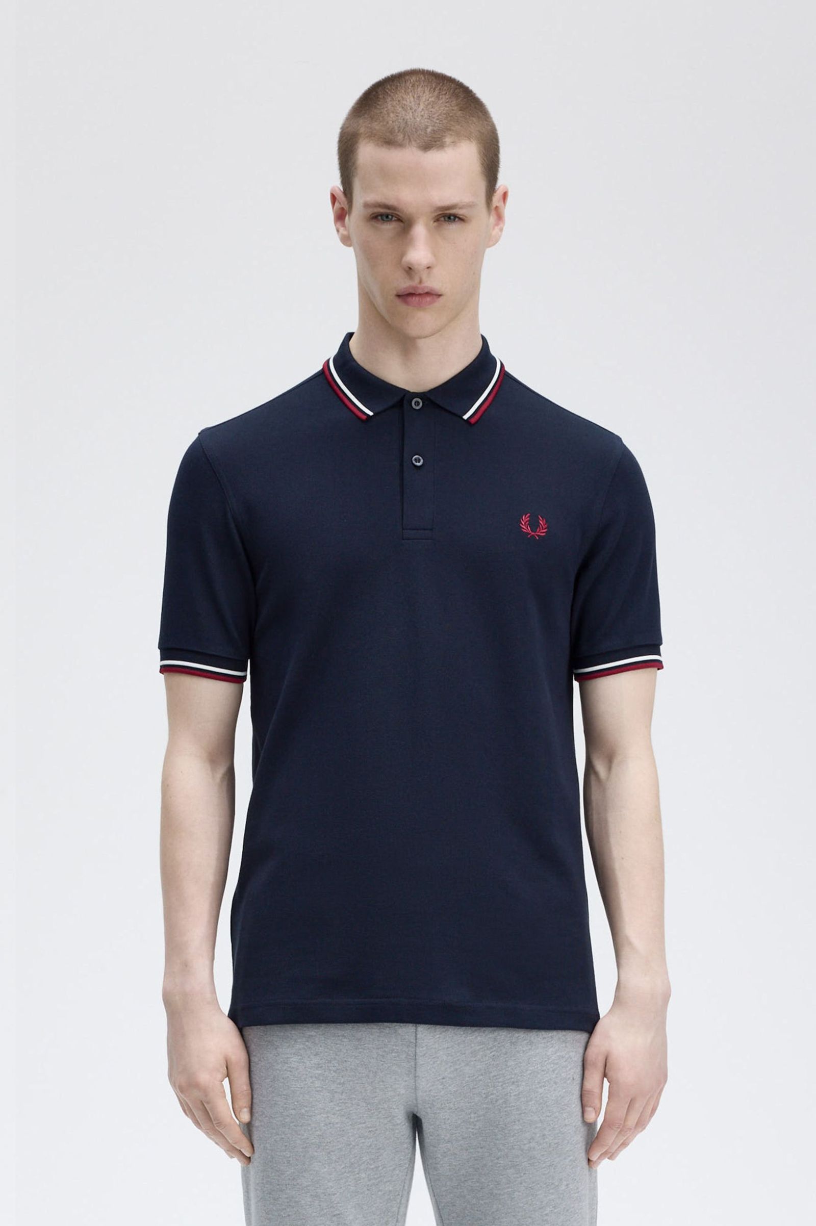 Fred Perry Twin Tipped M3600 Shirt in Navy/Snowwhite/Burnt Red 
