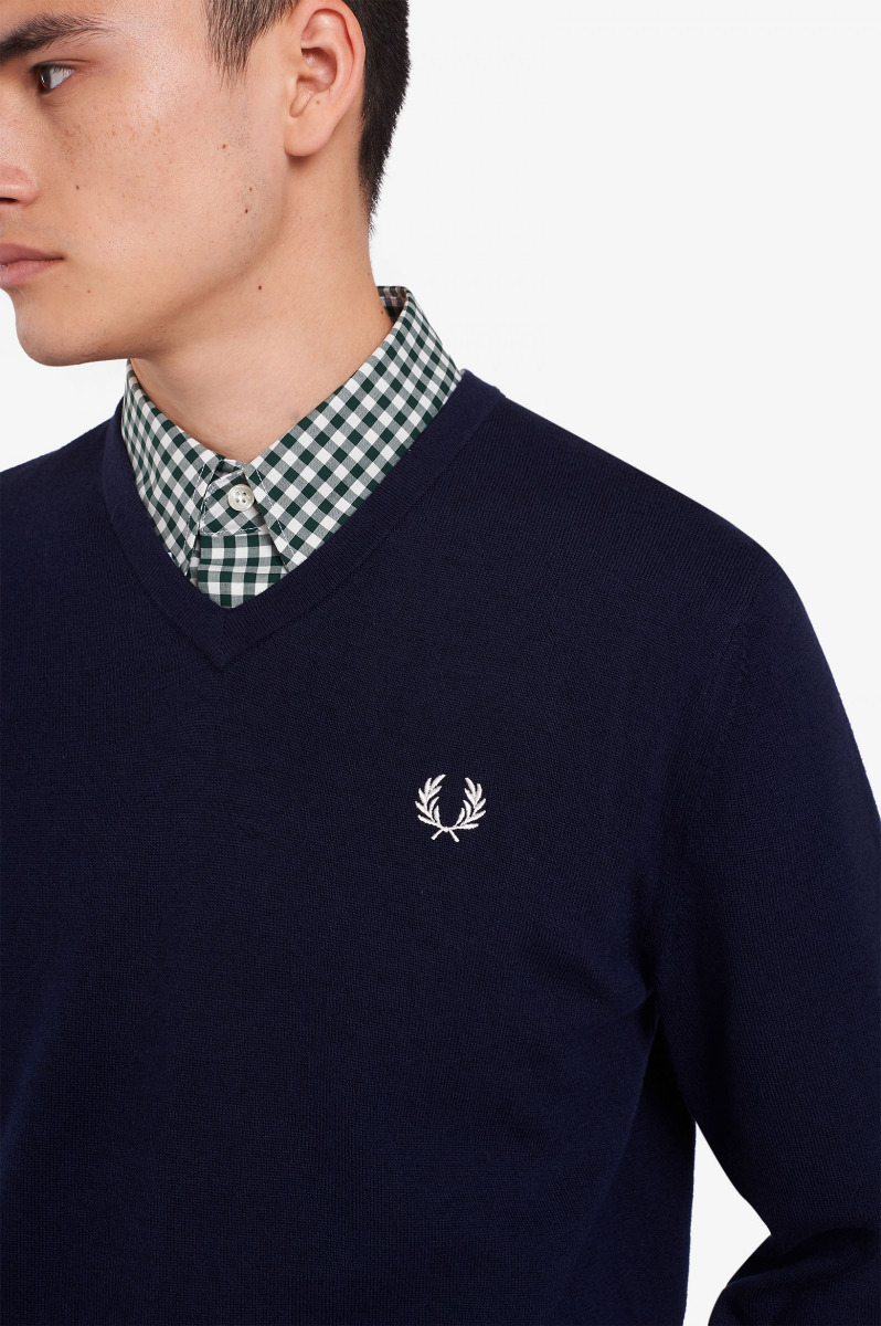 Fred Perry Classic V-Neck Jumper K9600 Navy-XL