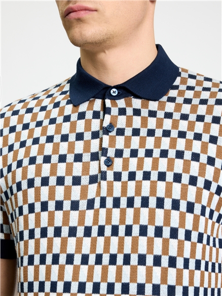 Ben Sherman Short Sleeve All Over Jacquard Polo (Dark Navy)