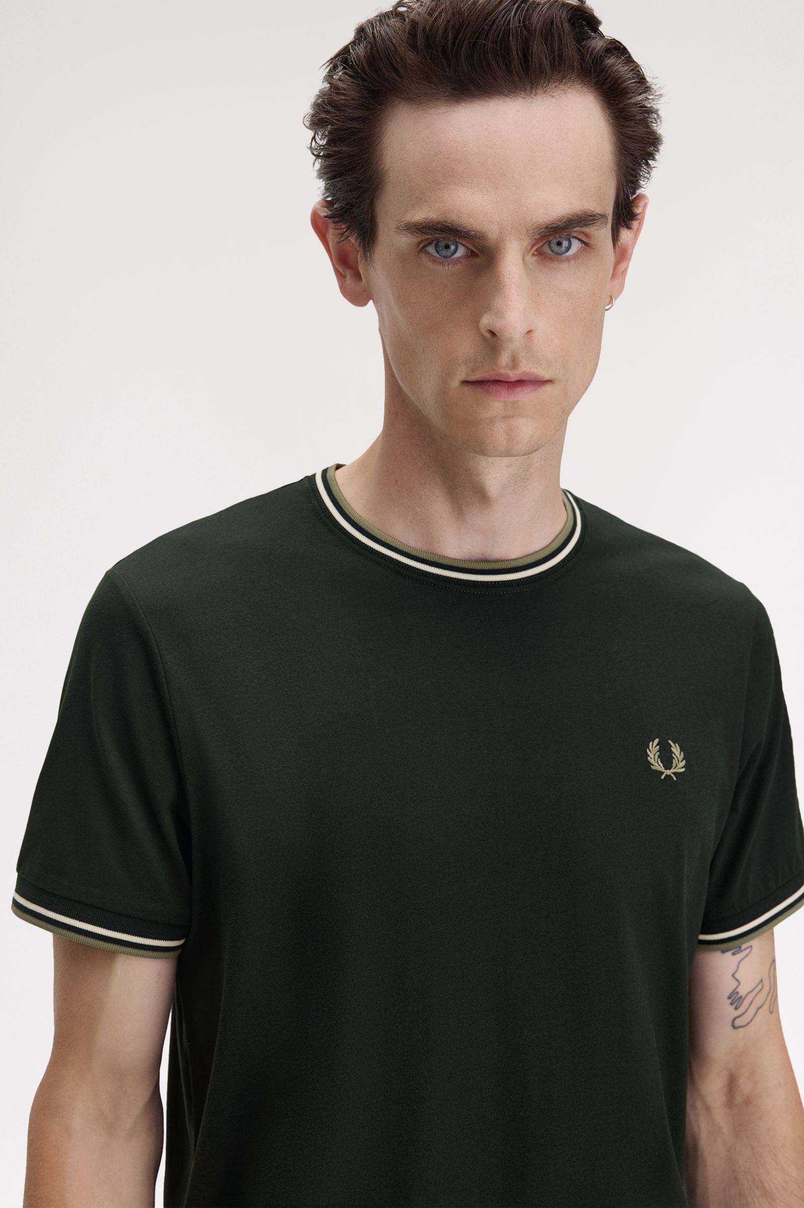 Fred Perry Twin Tipped T-Shirt in Night Green/Light Ecru/Olive Mint 