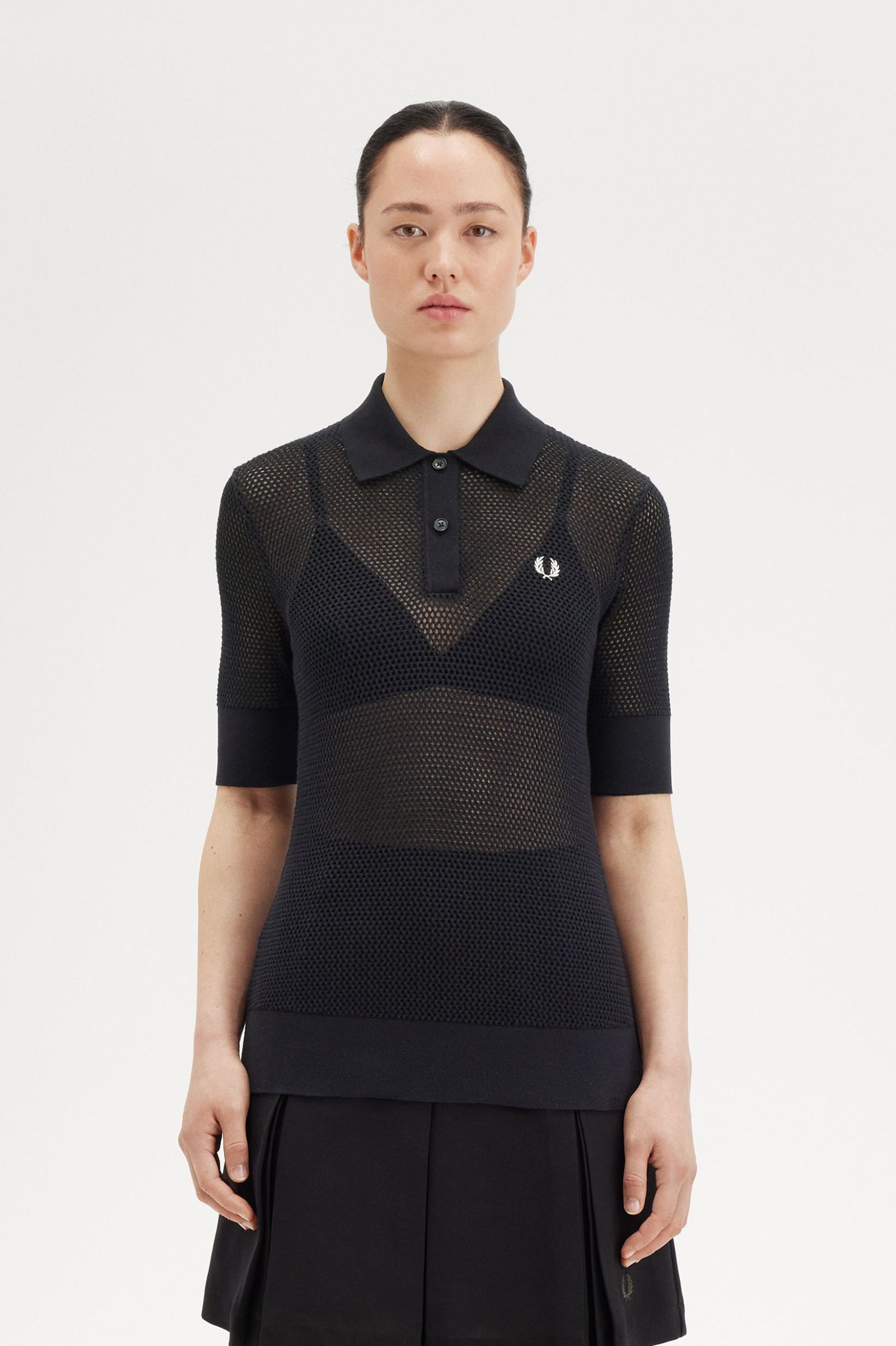Fred Perry Open Knit Damen Poloshirt in Black
