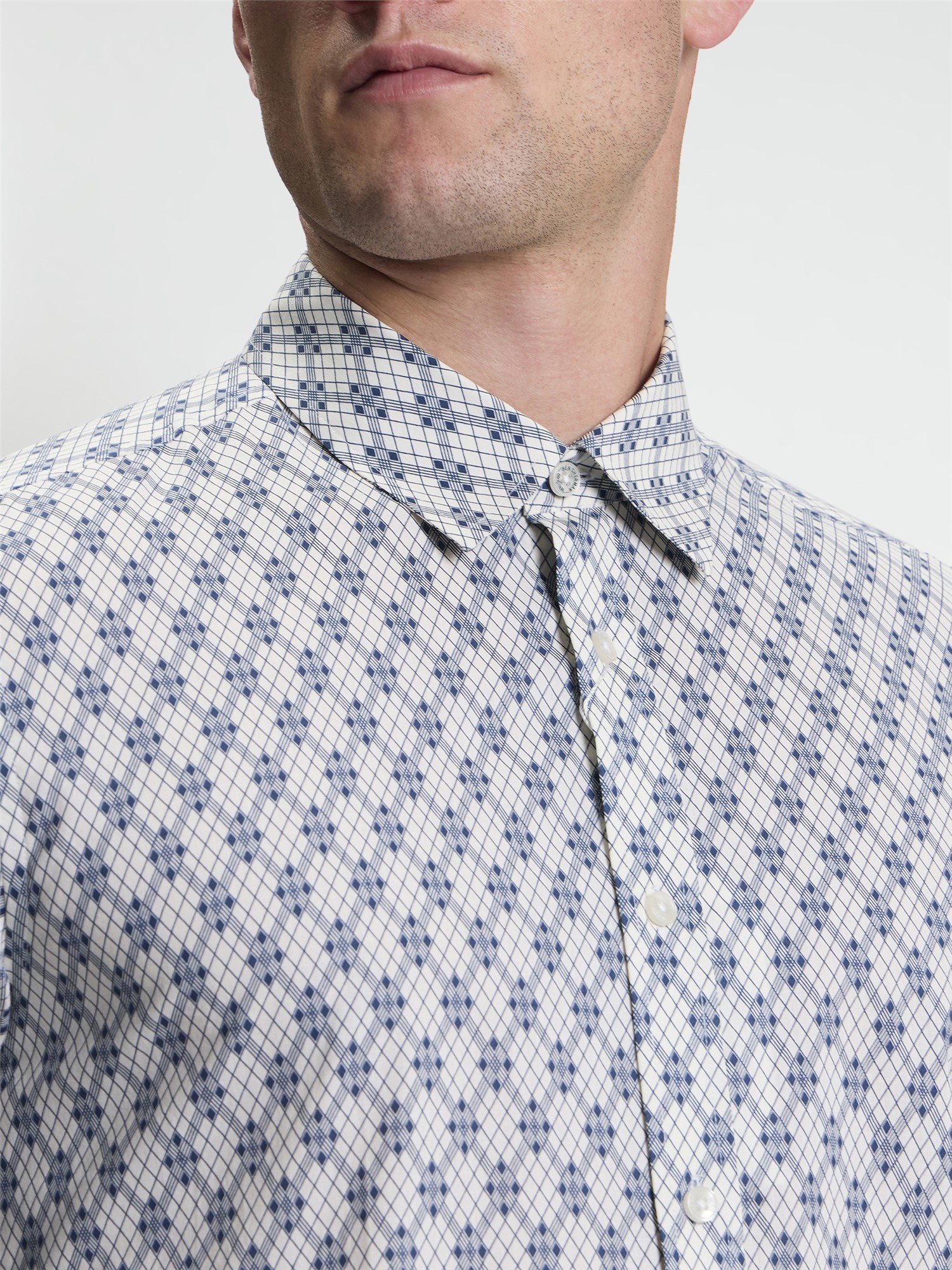 Ben Sherman Long Sleeve Linear Geo Print Shirt (Off White)