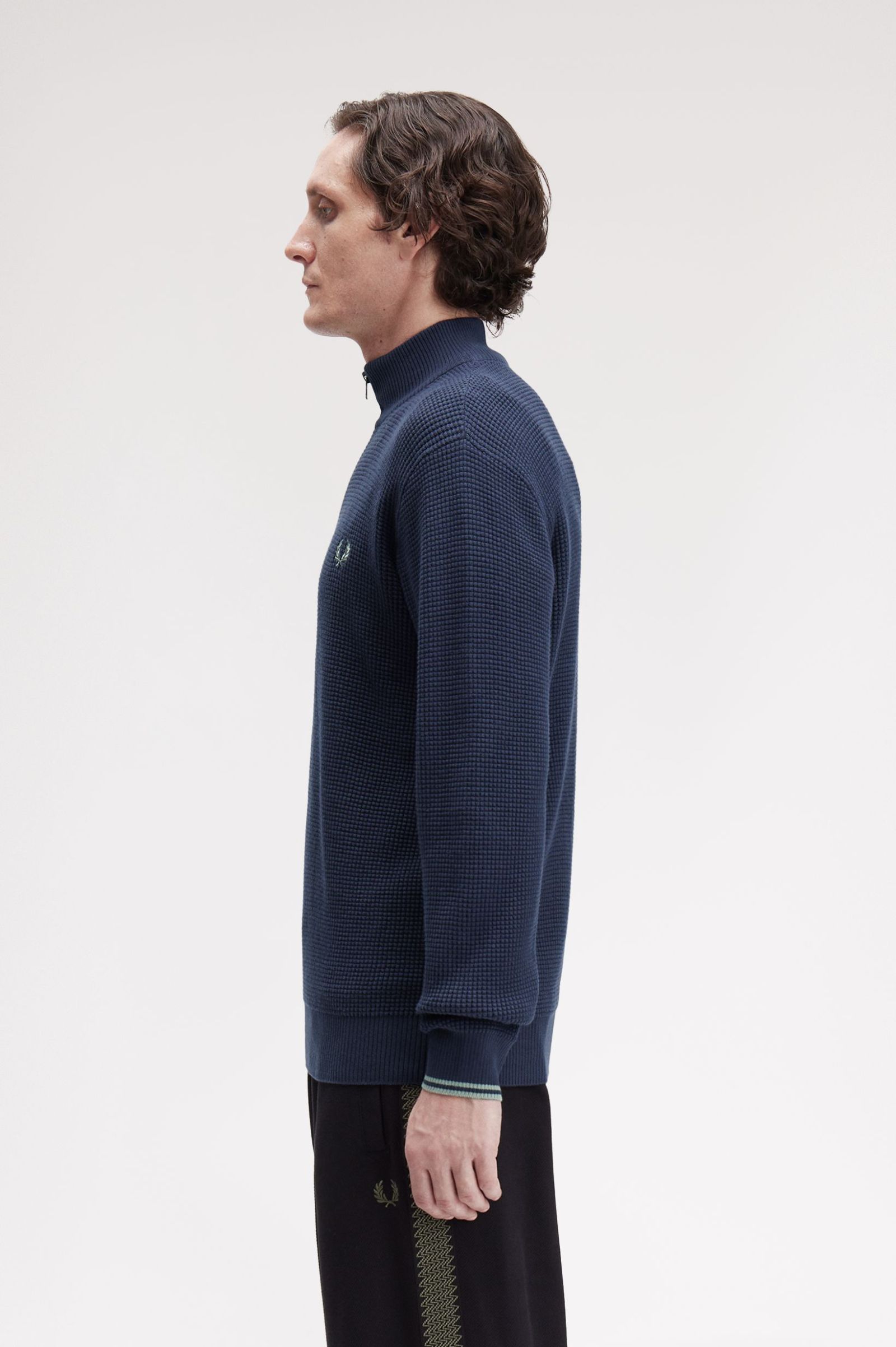 Fred Perry Waffle Stitch Half Zip Jumper (Dark Airforce)