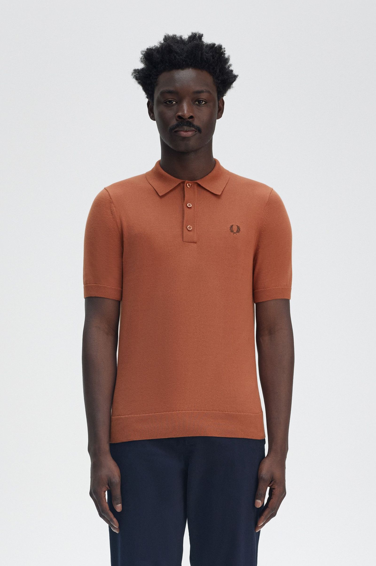 Fred Perry Cotton Knitted Shirt in Cinnamon