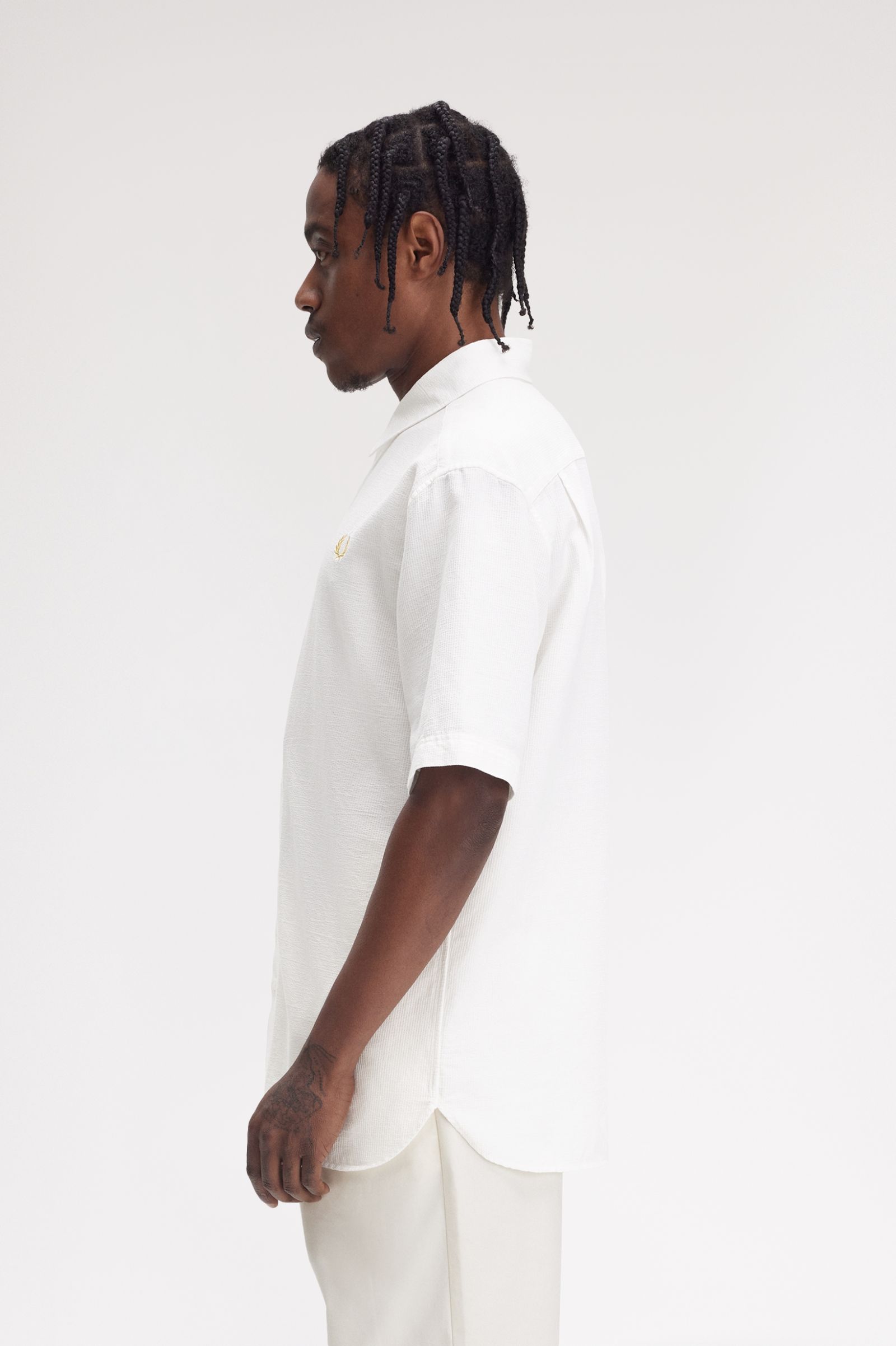 Fred Perry Textured Seersucker Shirt in Snowwhite 