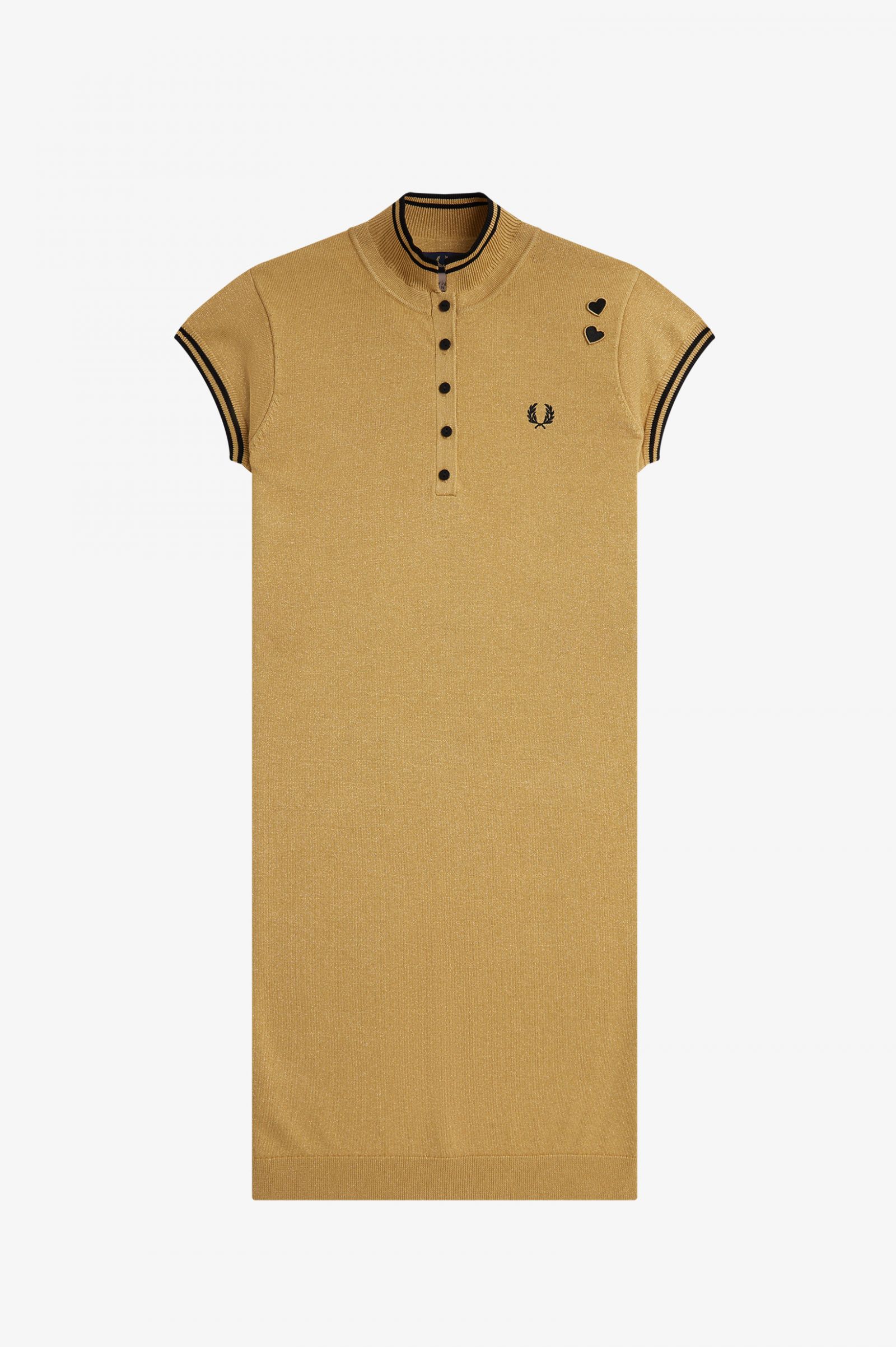 Fred Perry Metallic Knitted Dress in Gold