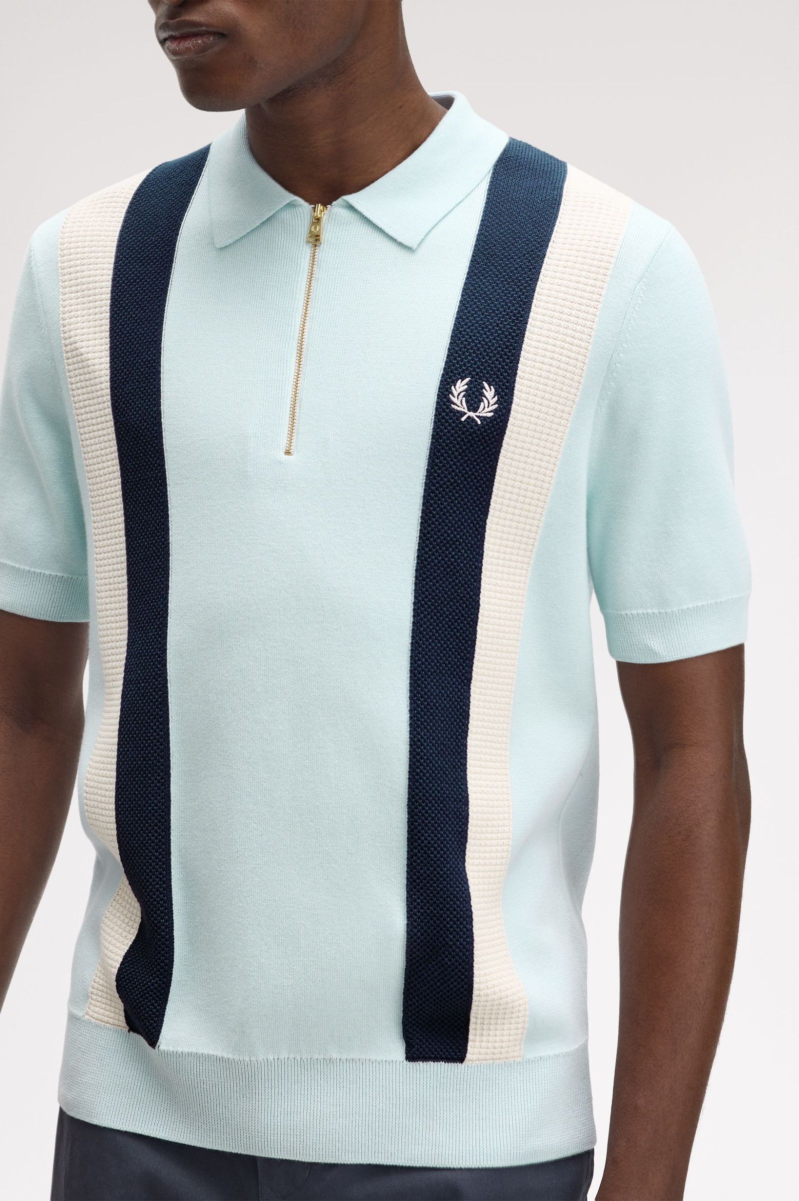 Fred Perry Multi Texture Knitted Shirt (Light Ice)