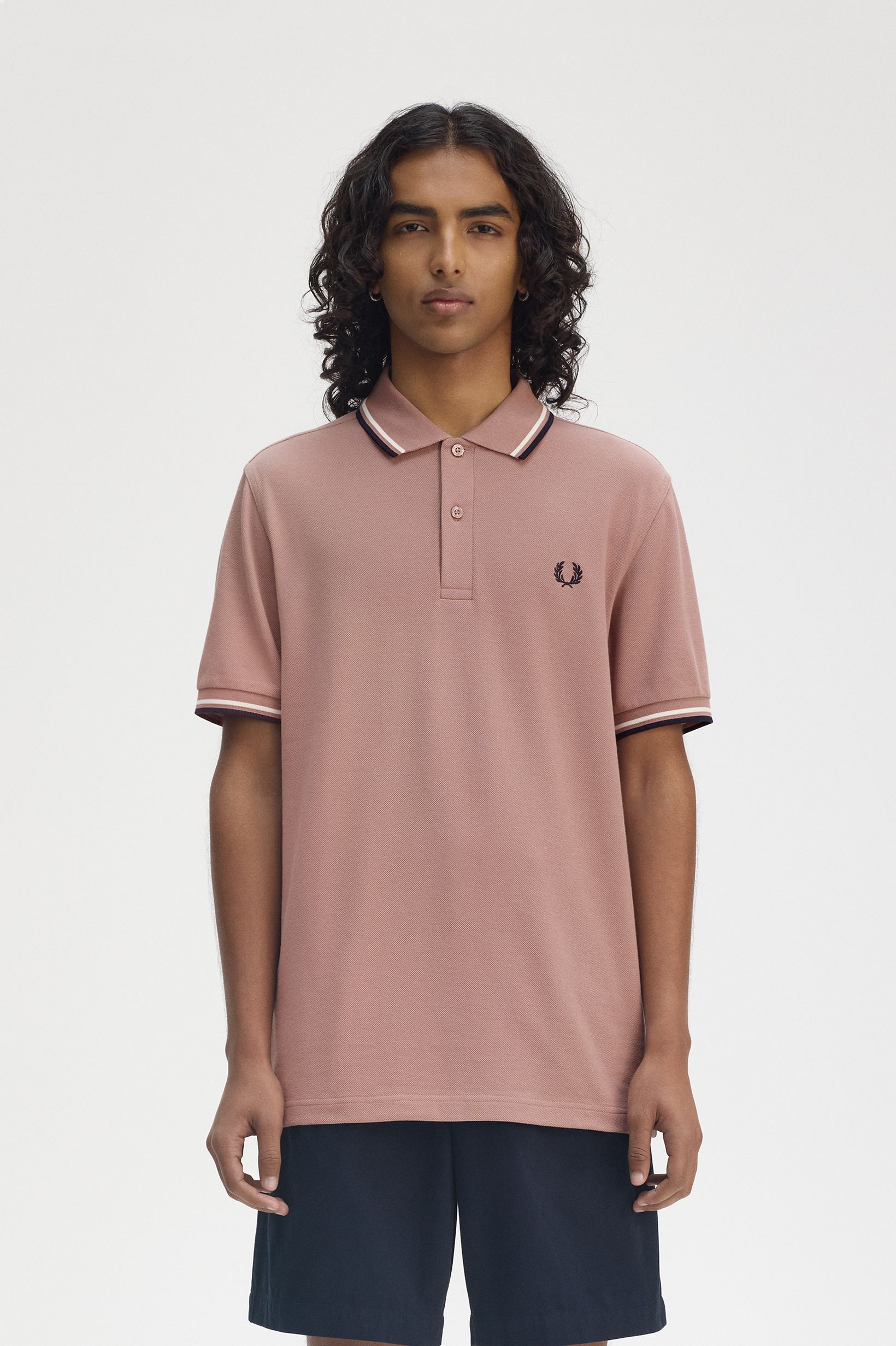 Fred Perry  Twin Tipped Polo Shirt (Dark Pink/Ecru/Navy)