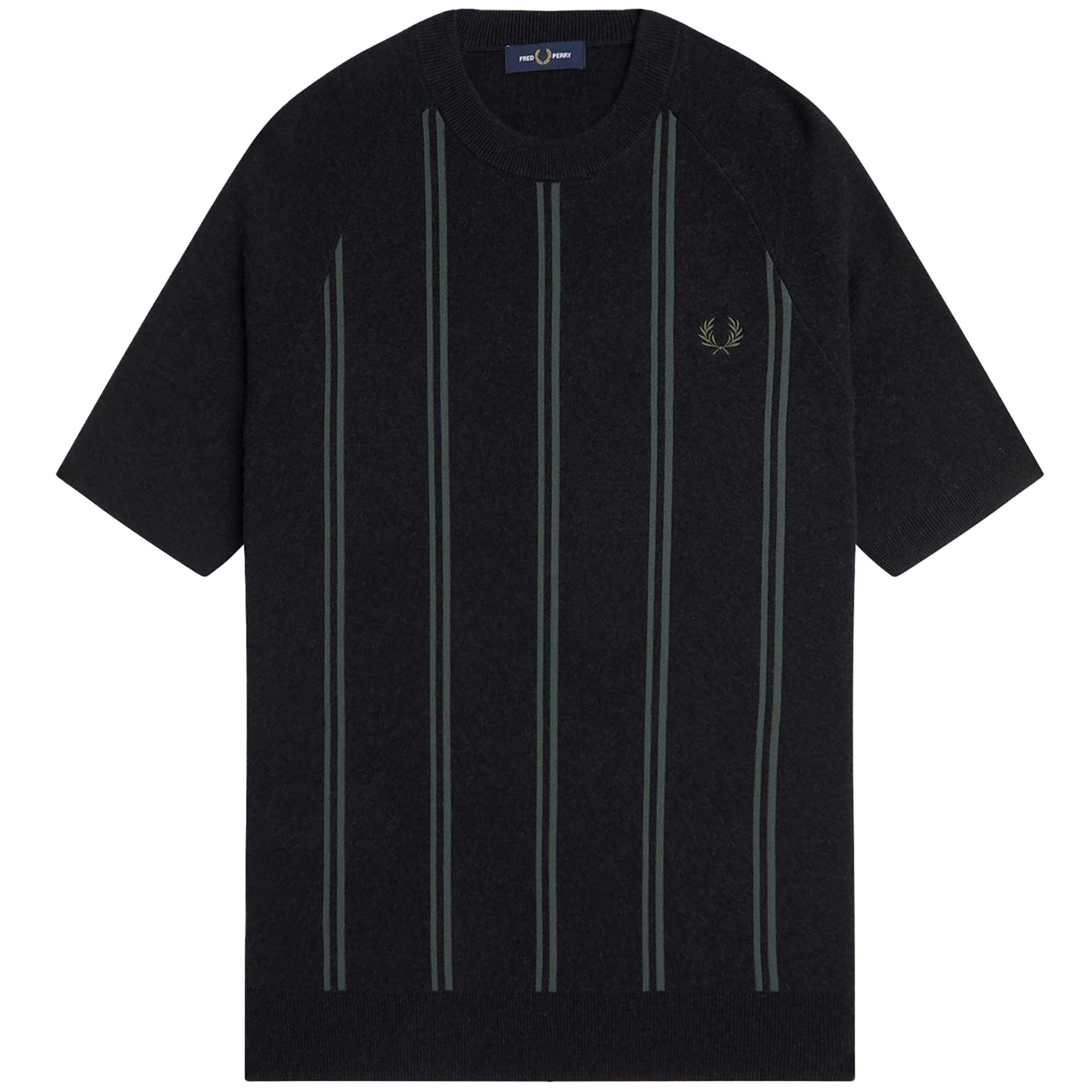 Fred Perry Stripe Knitted T-Shirt in Black