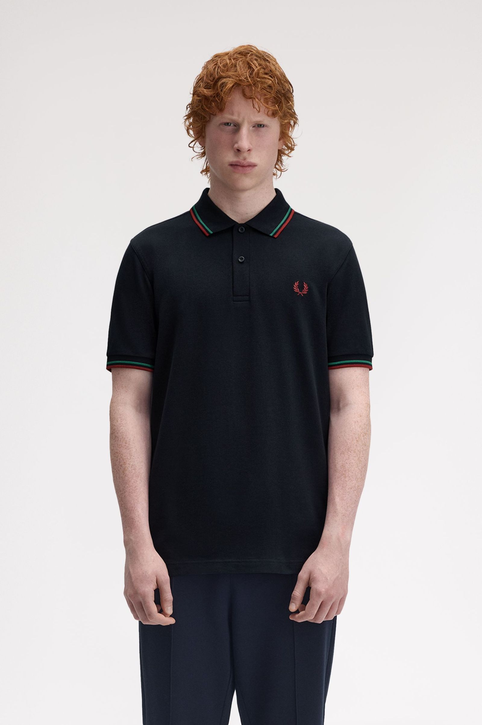 Fred Perry Twin Tipped Polo Shirt (Navy/Sport Green/Burnt Red)