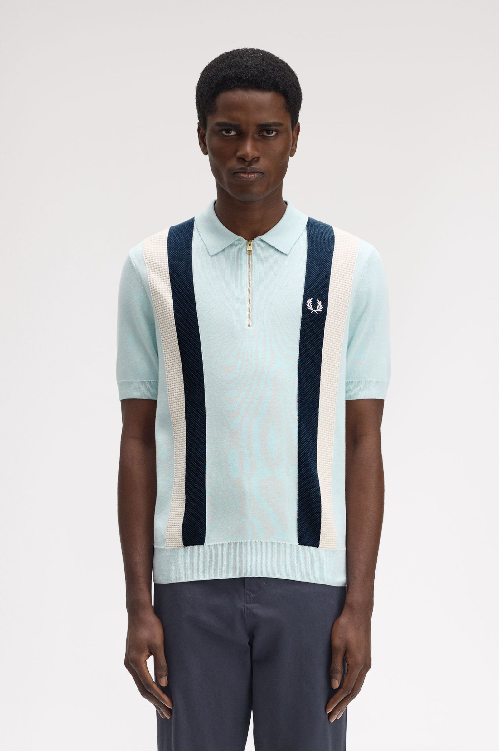 Fred Perry Multi Texture Knitted Shirt (Light Ice)