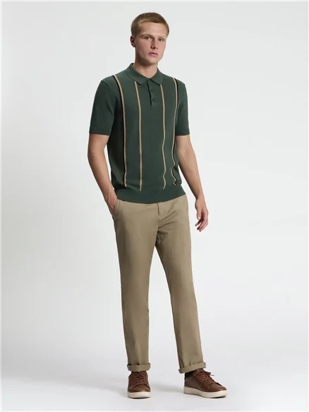 Ben Sherman Short Sleeve Mod Stripe Knitted Polo (Bottle Green)