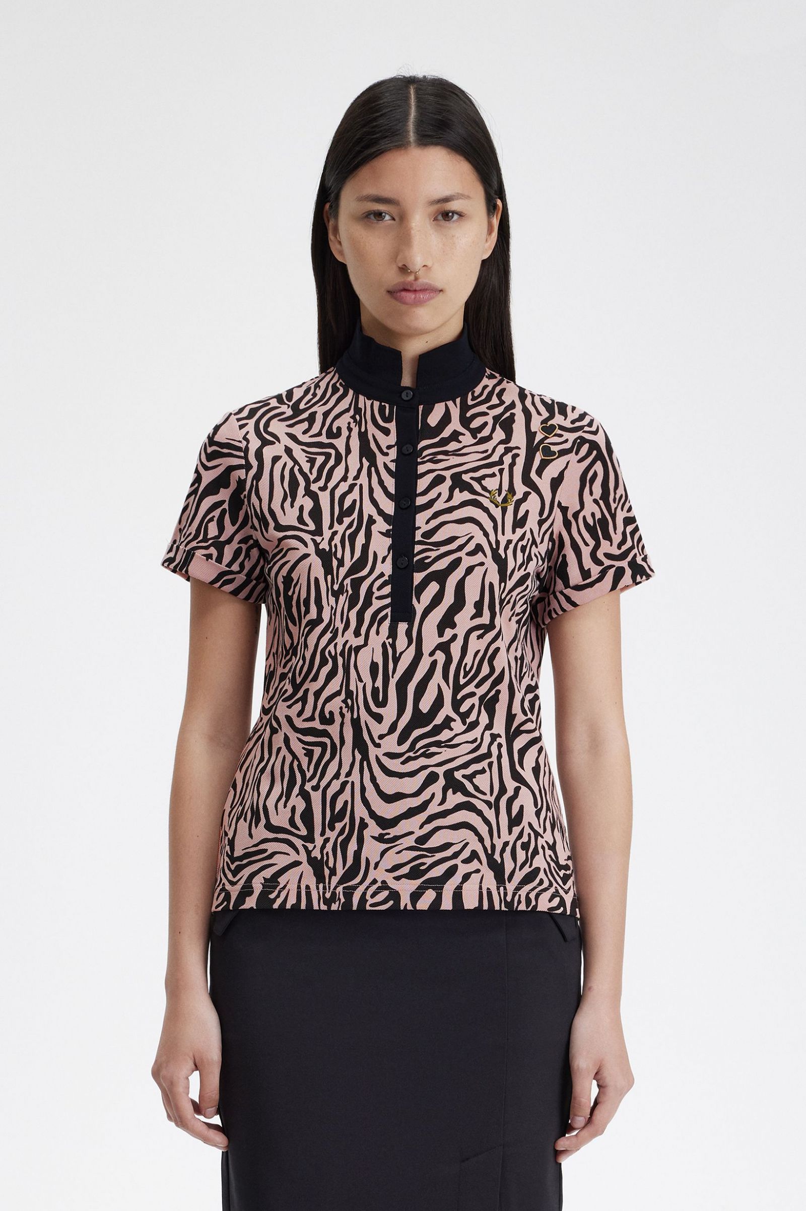 Fred Perry Zebra Print Fred Perry Shirt in Dusty Rose Pink