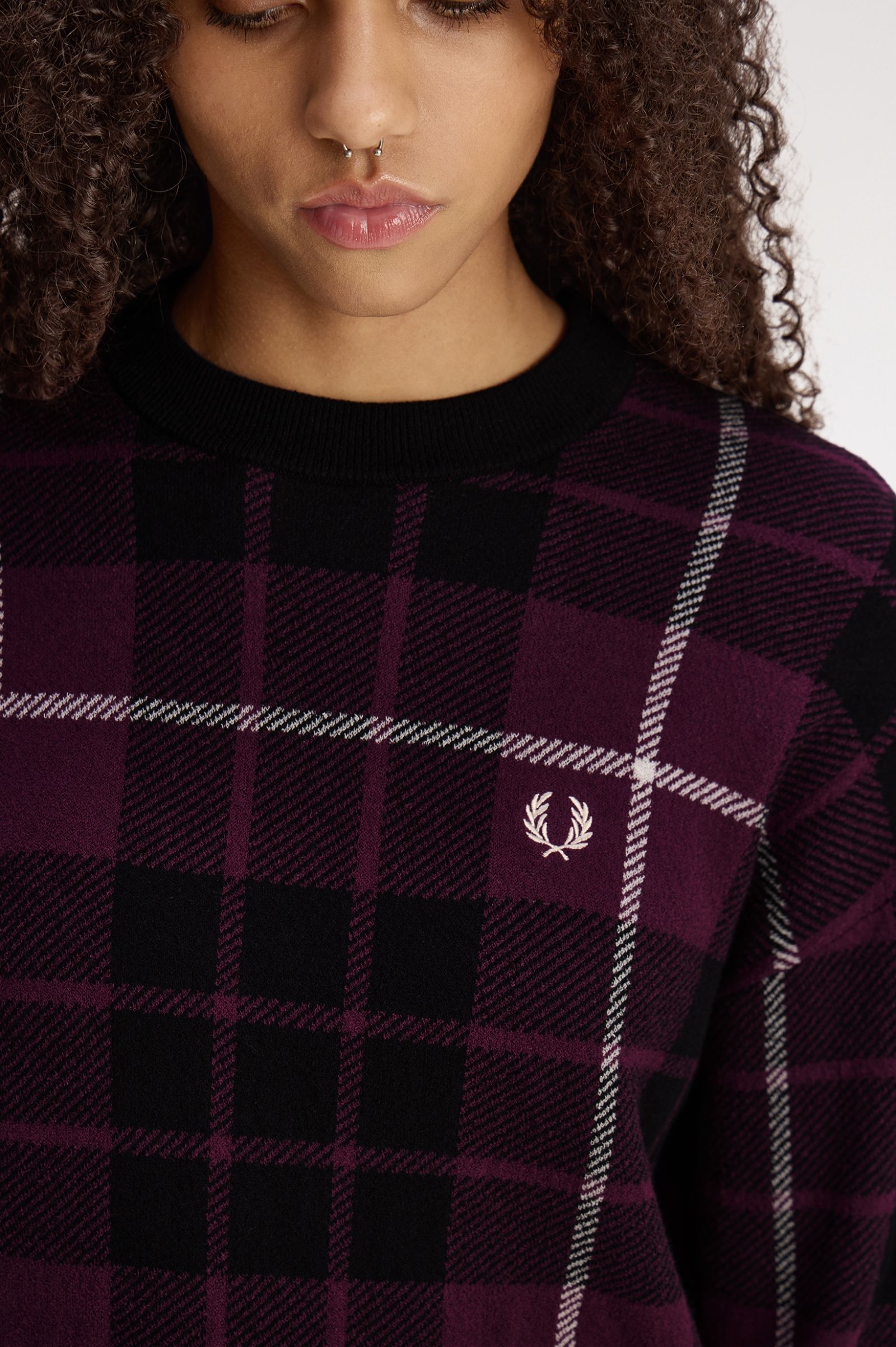 Fred Perry Boucle Tartan Jumper (Plum)