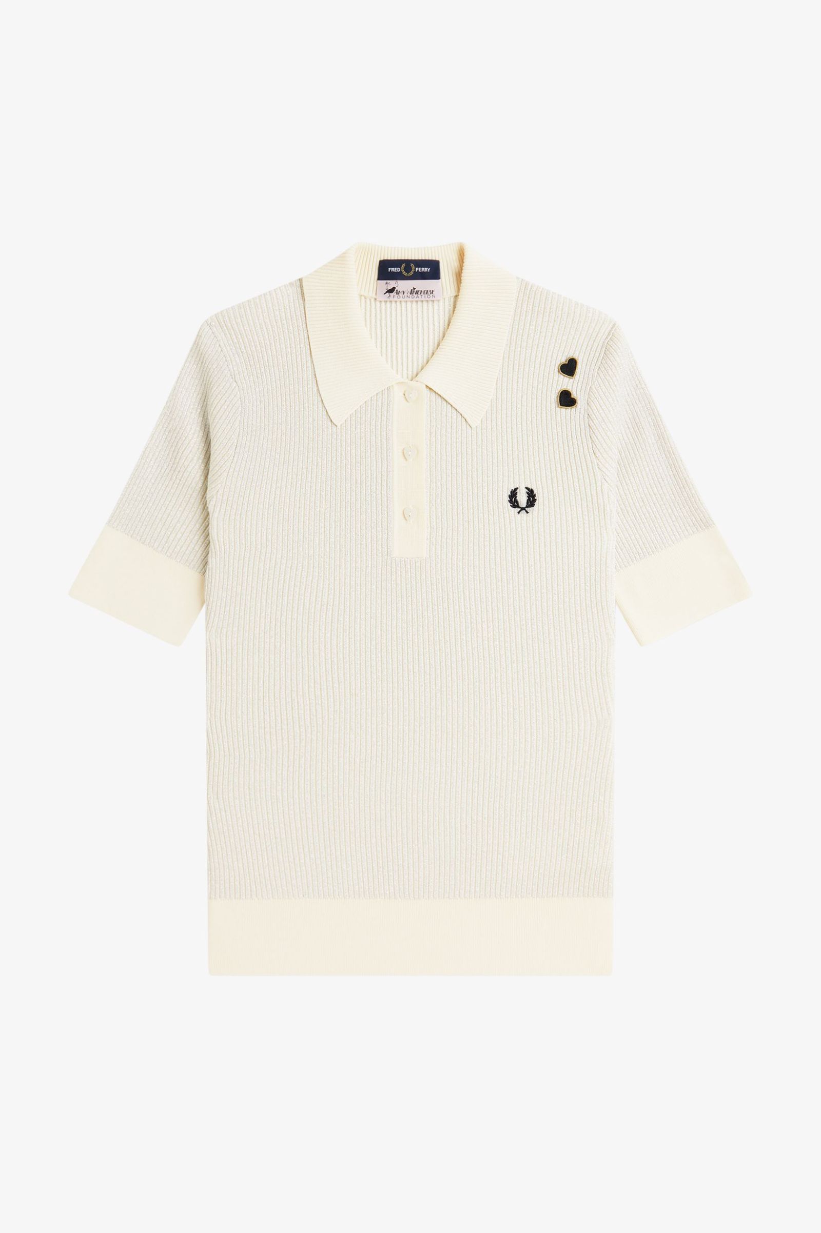 Fred Perry Amy Winehouse Metallic Rib Knit Polo Shirt (Ecru)