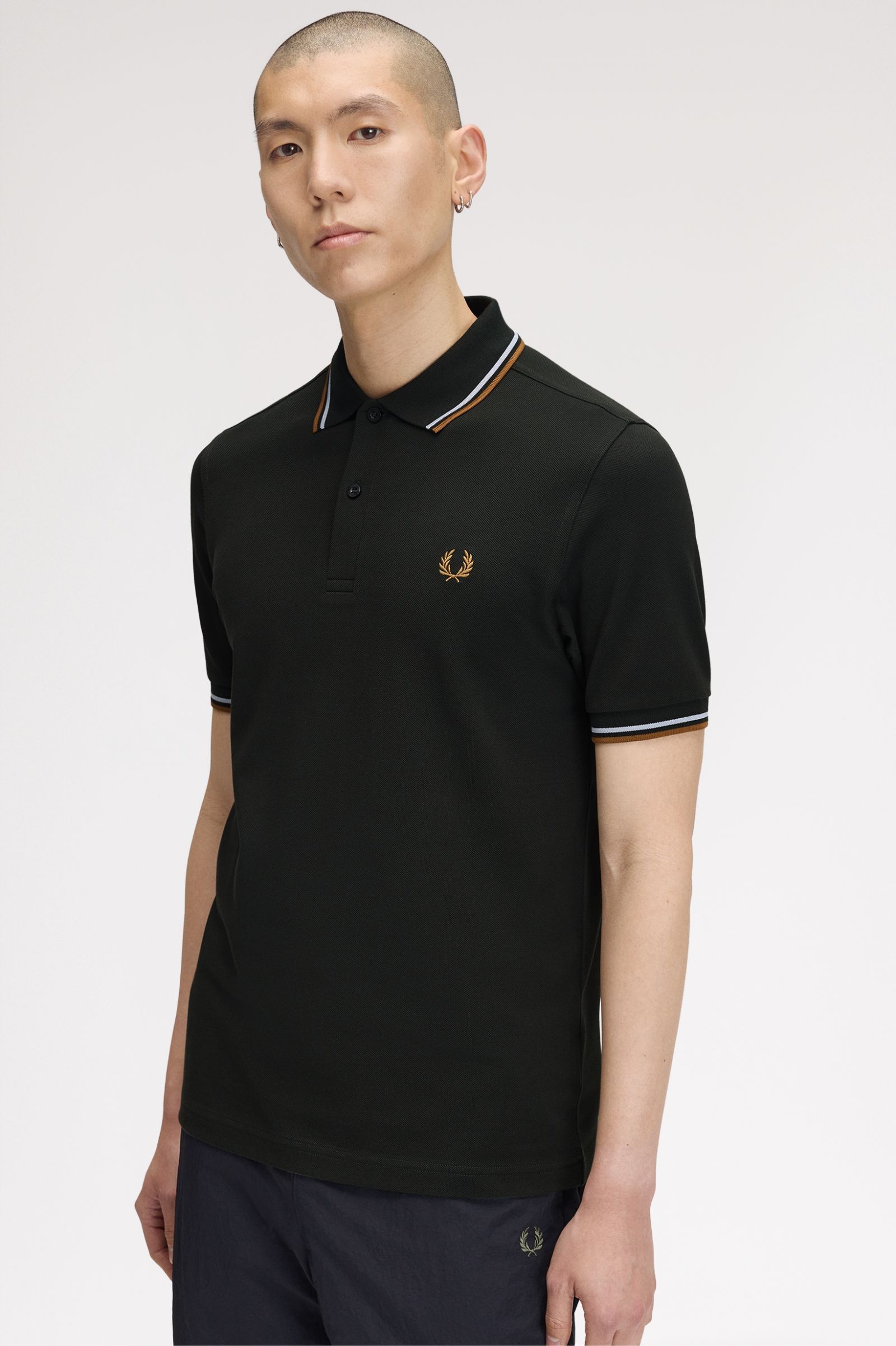 Fred Perry M3600 Twin Tipped Polo Shirt (Night Green/Dusky Blue/Dark Caramel)