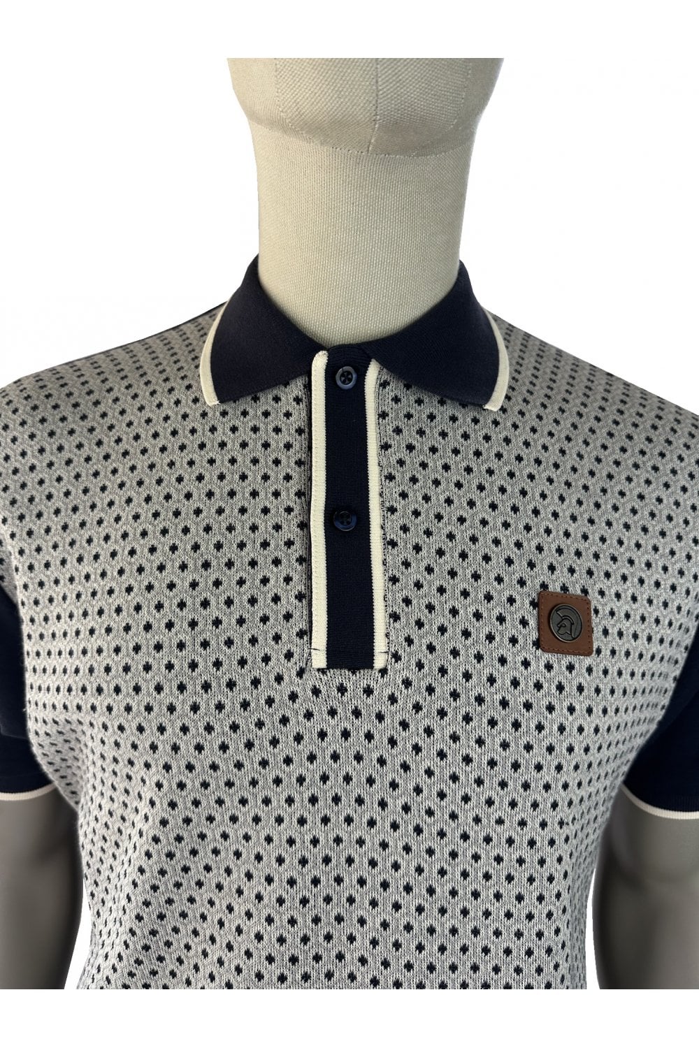 Trojan Motif Jacquard Panel Polo (Navy) TR/9119 
