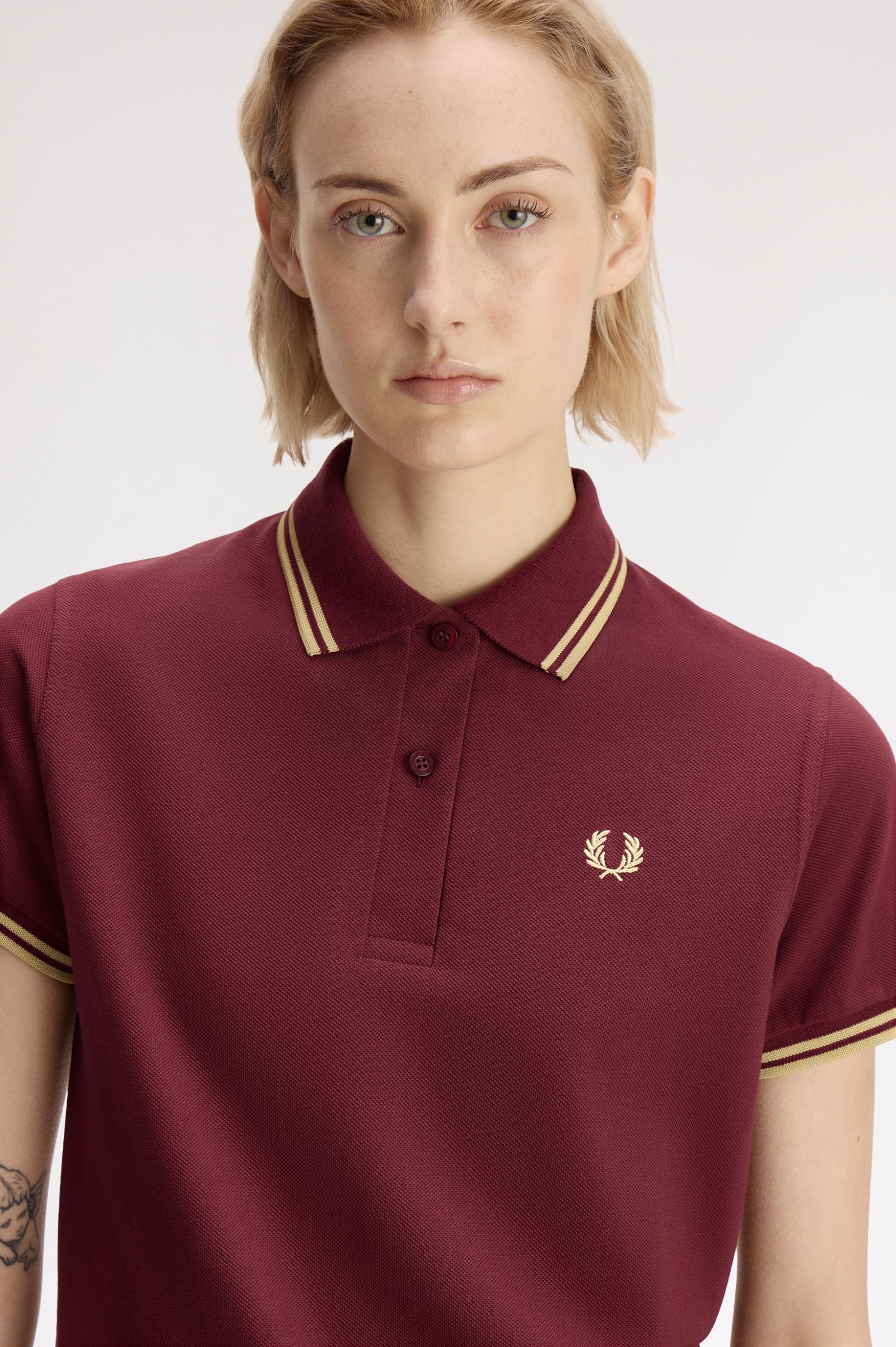 Fred Perry Made in England G12 Twin Tipped Polo Shirt (Maroon/Champagne/Champagne)