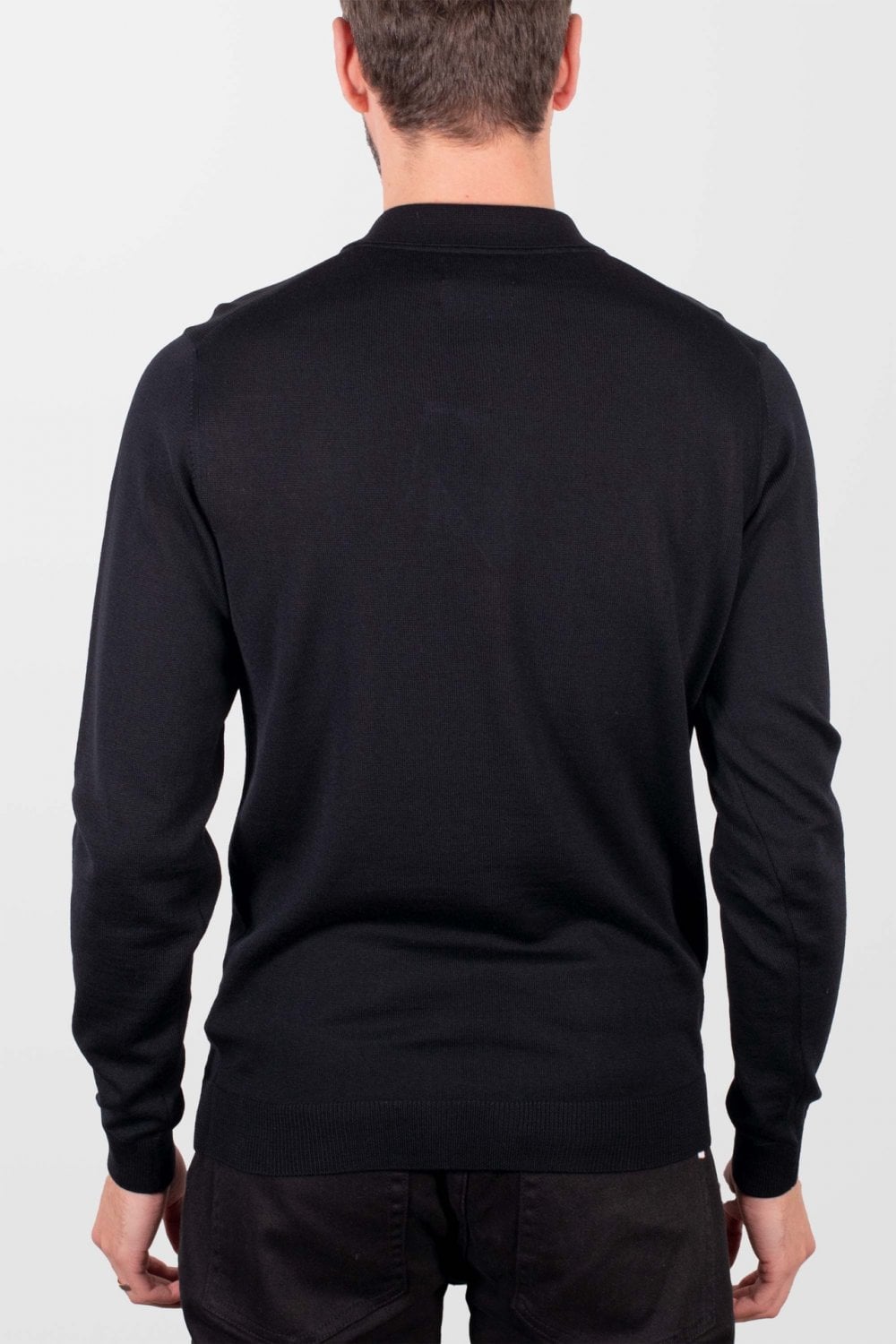 Farah Black Glenarm Long Sleeve Polo Sweater in Black