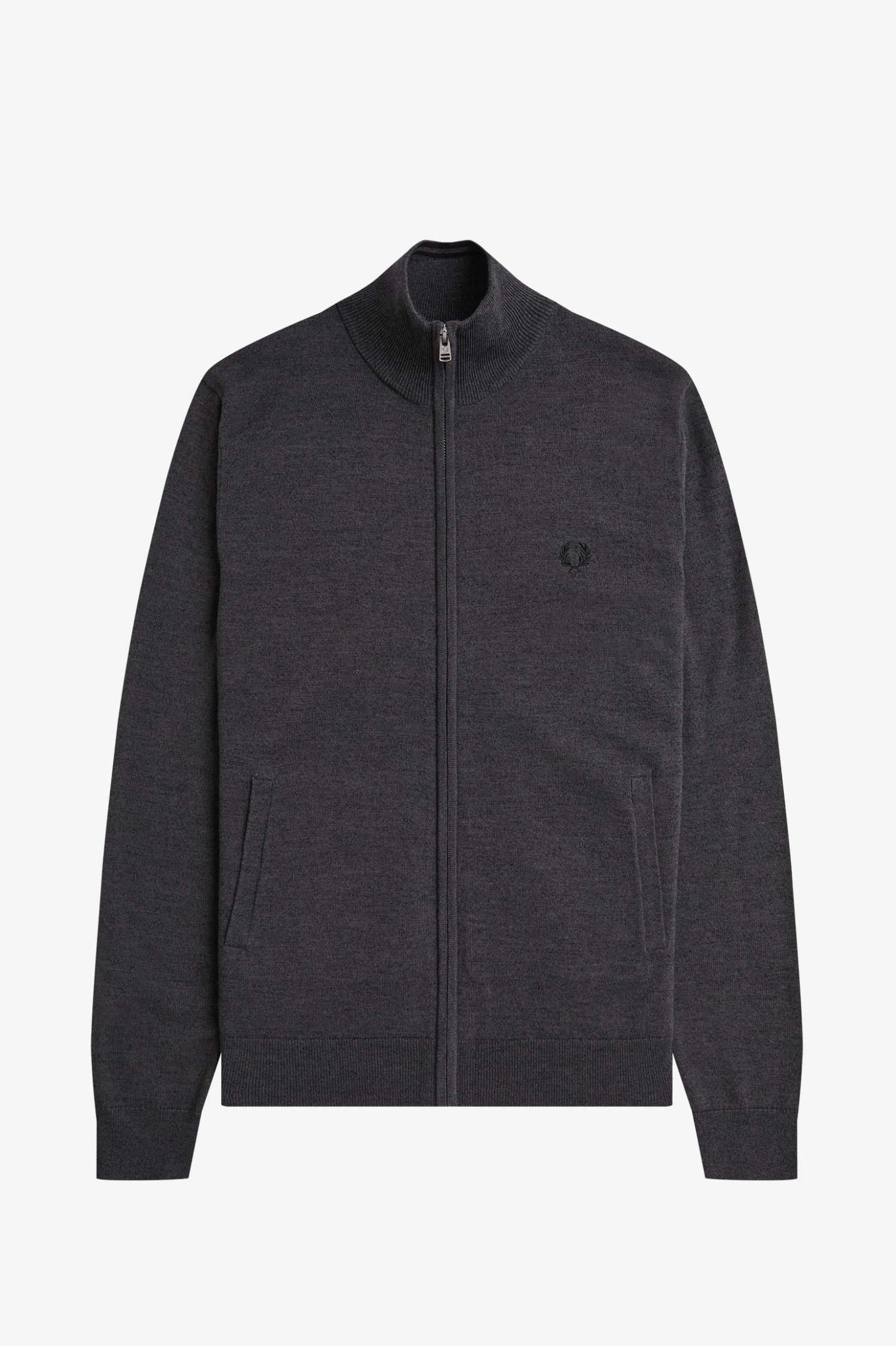 Fred Perry Classic Zip Through Cardigan in Dark Grey Marl