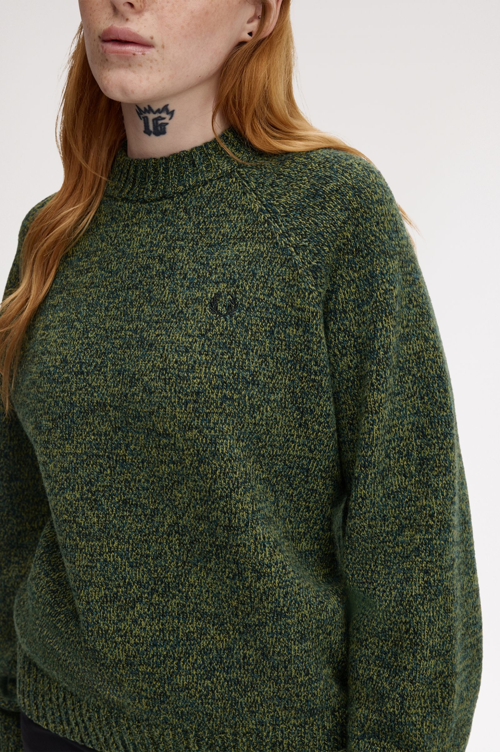 Fred Perry Twisted Marl Mock Neck Jumper (Tennisball Yellow/Dark Petrol/Black)