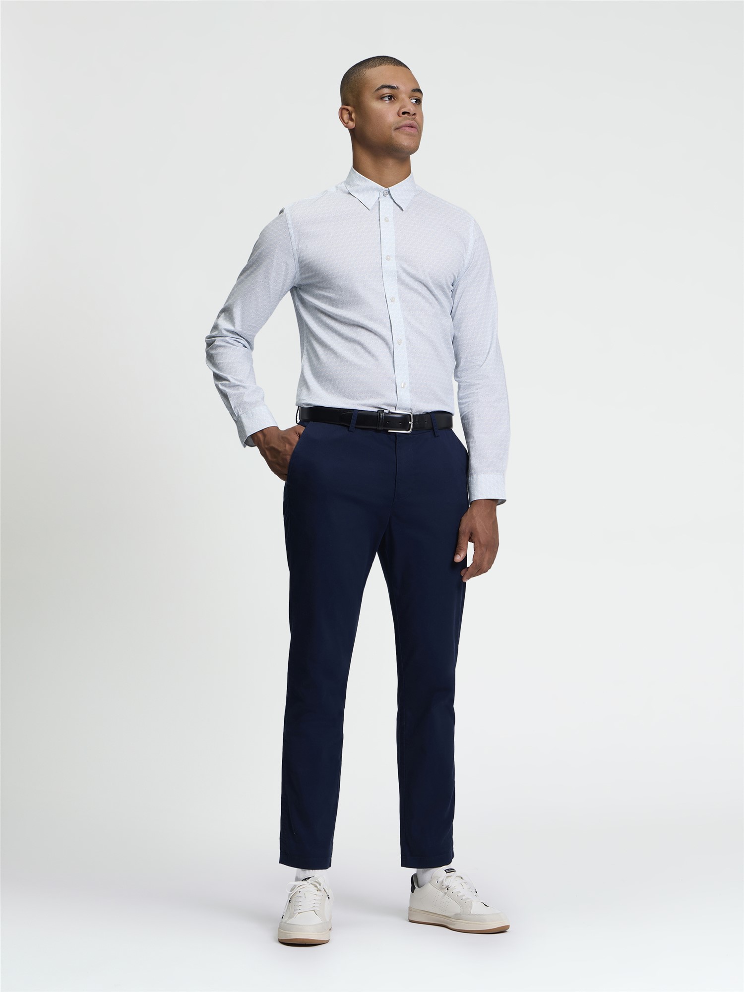 Ben Sherman Long Sleeve Optic Geo Print Shirt (Snow White)