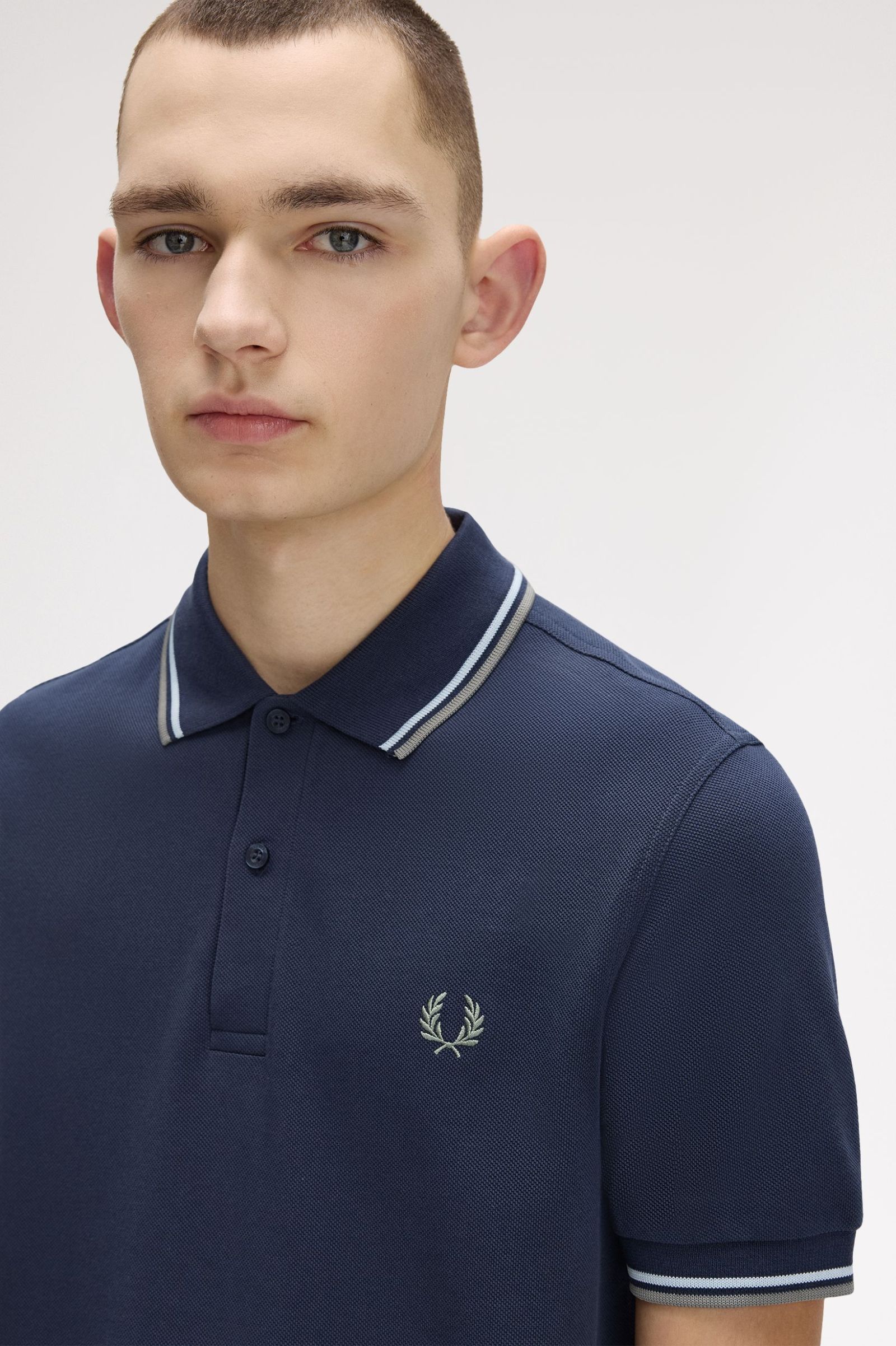 Fred Perry Twin Tipped Shirt in Dark Airforce/ Light Ice/ Bay Leaf