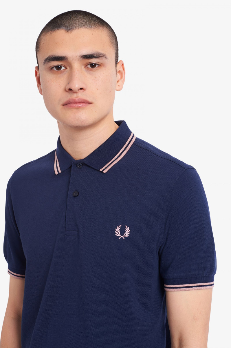 Fred Perry Twin Tipped Polo Shirt M3600 Dark Carbon/Chalky Pink