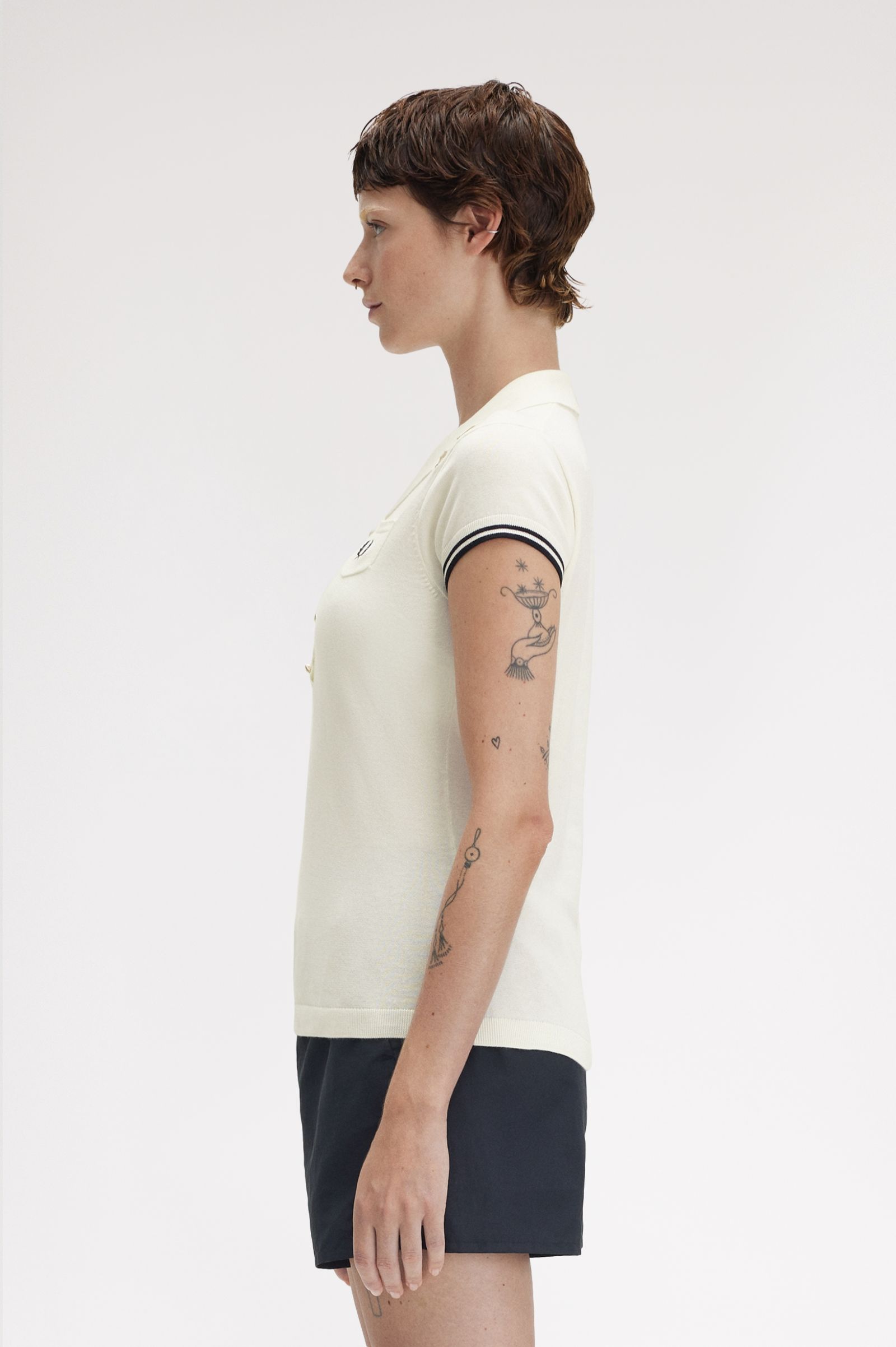 Fred Perry Amy Winehouse Pocket Detail Knitted Shirt in Light Ecru 