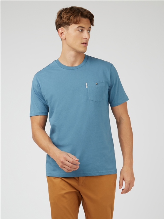 Ben Sherman Signature T-Shirt with Chest Pocket in Blue Shadow