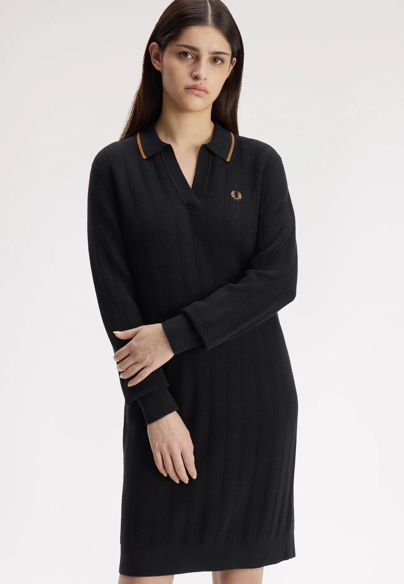 Fred Perry Textured Knitted Shirt Dress (Black)