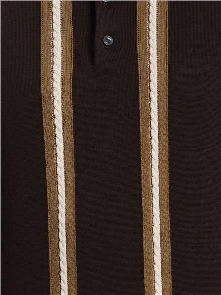 Ben Sherman Short Sleeve Ivy Cable Knitted Polo (Dark Brown)
