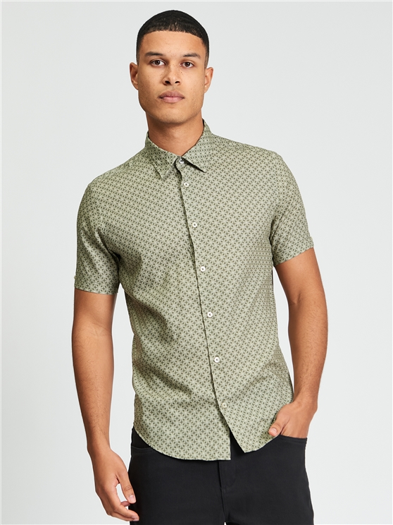 Ben Sherman Linear Geo Print Shirt (Loden)