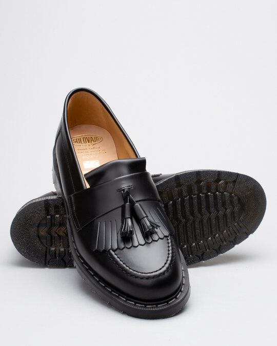 Solovair Tassel Loafer Fringe in Black Made in England