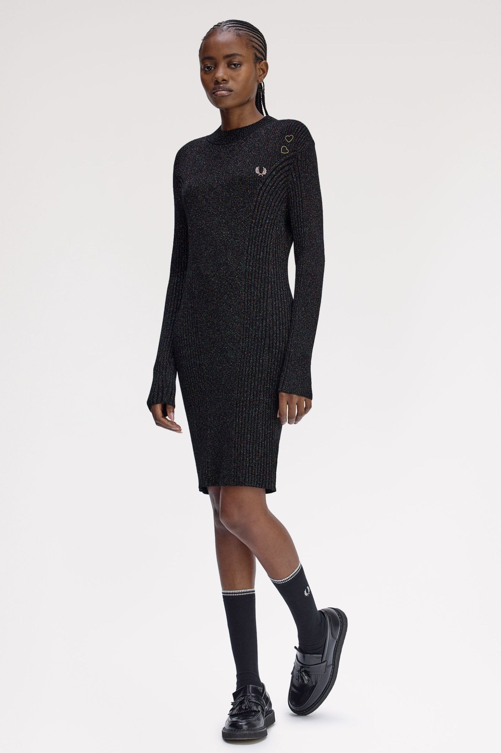 Fred Perry Amy Winehouse Metallic Ribbed Dress (Black) 