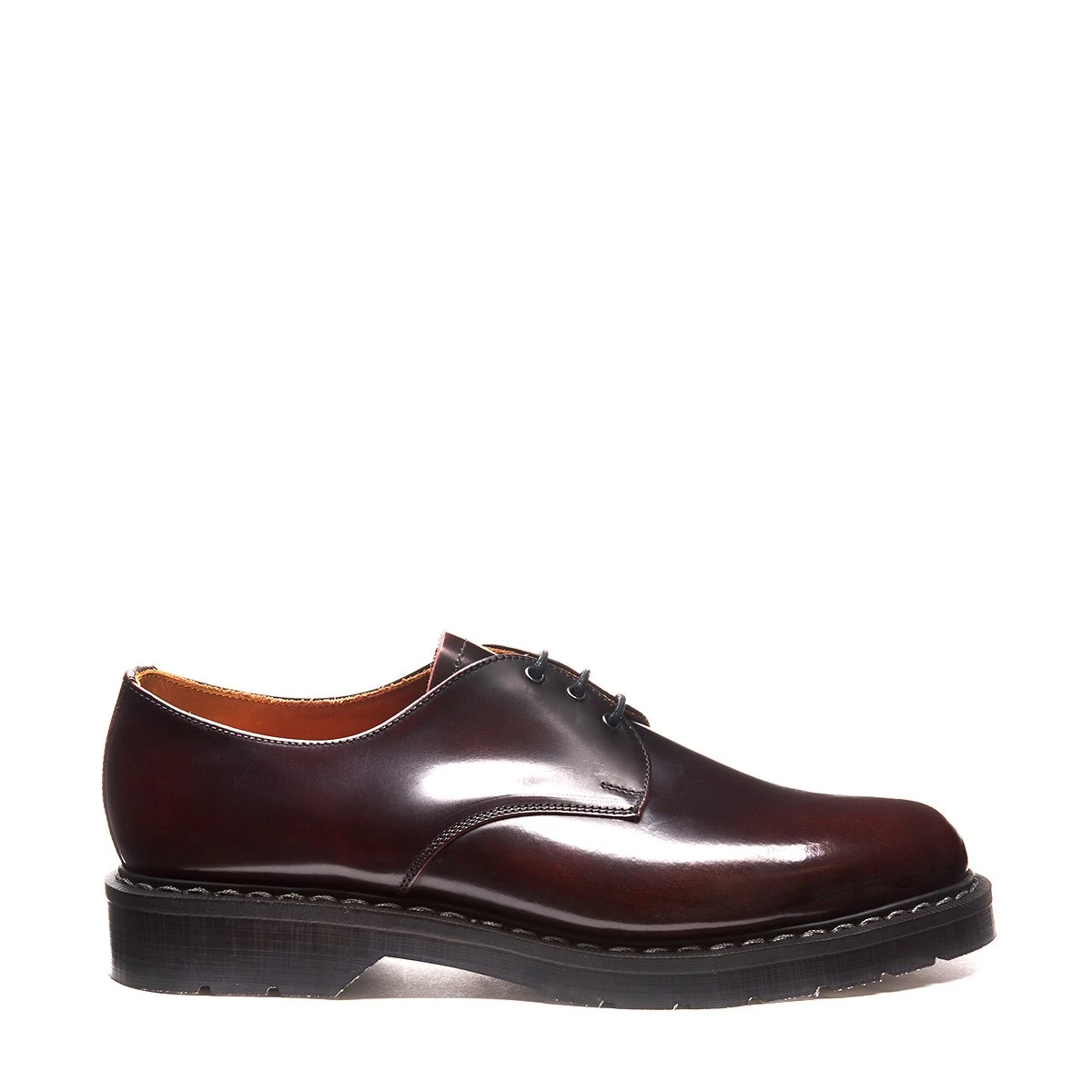 Solovair 3 Eye Gibson Shoe Rub Off Hi-Shine in Burgundy Made in England