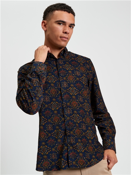 Ben Sherman Foulard Print Cord  Shirt (Khaki)