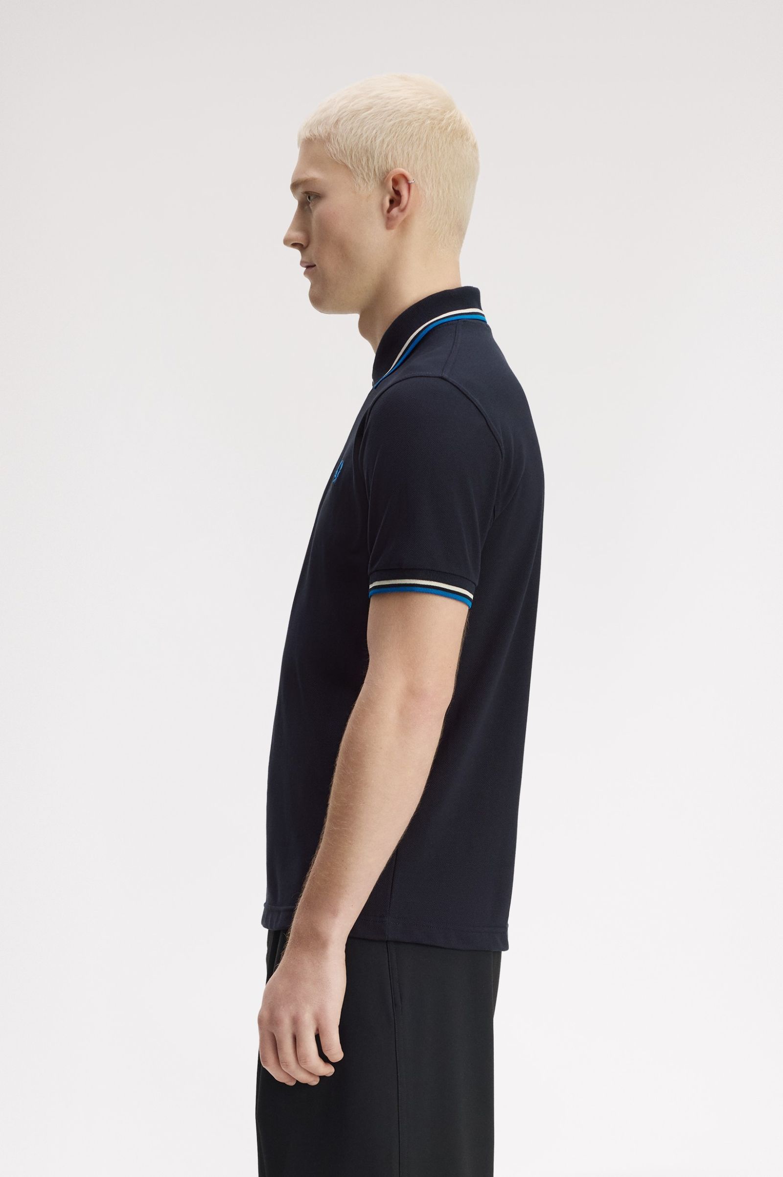 Fred Perry Made in England M12 Twin Tipped Polo Shirt (Navy/Tramline White/Indoor Court Blue)