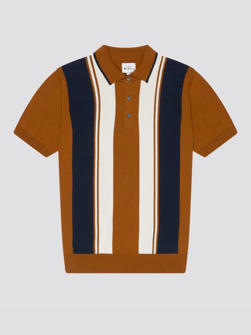 Ben Sherman Mod Stripe SS  Herren Polo Shirt in Caramel 