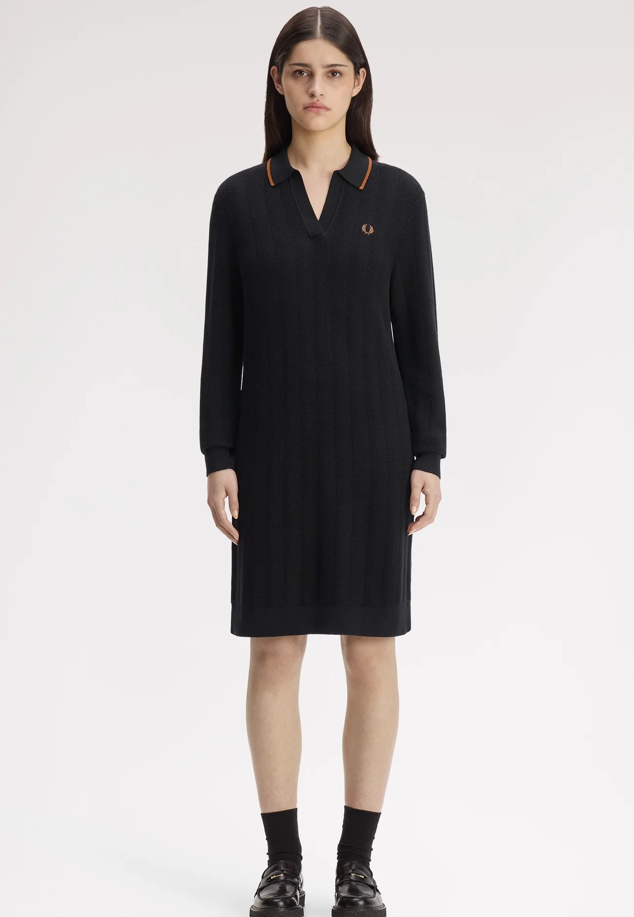 Fred Perry Textured Knitted Shirt Dress (Black)