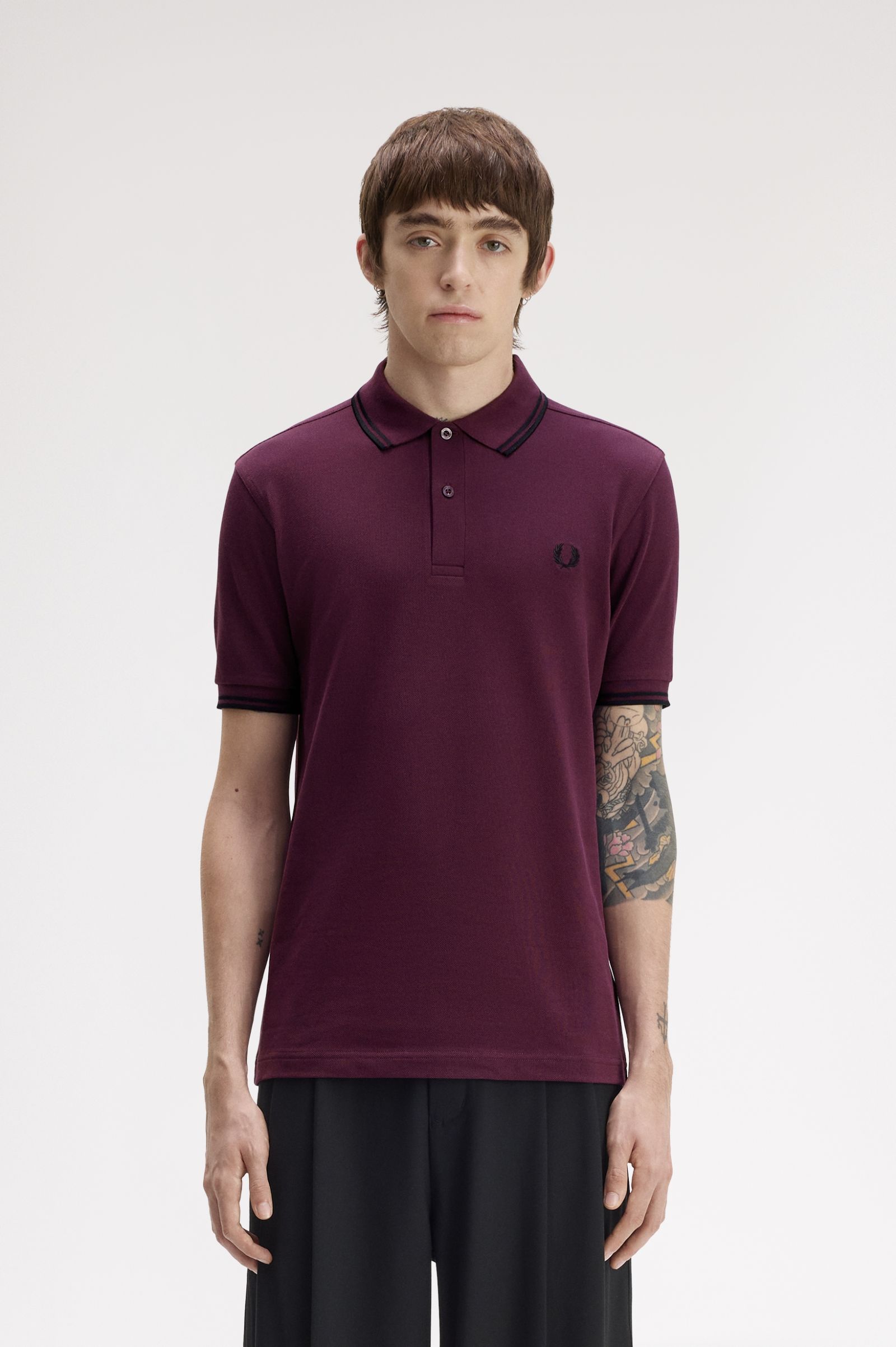 Fred Perry M3600 Twin Tipped Polo Shirt (Plum/Black)