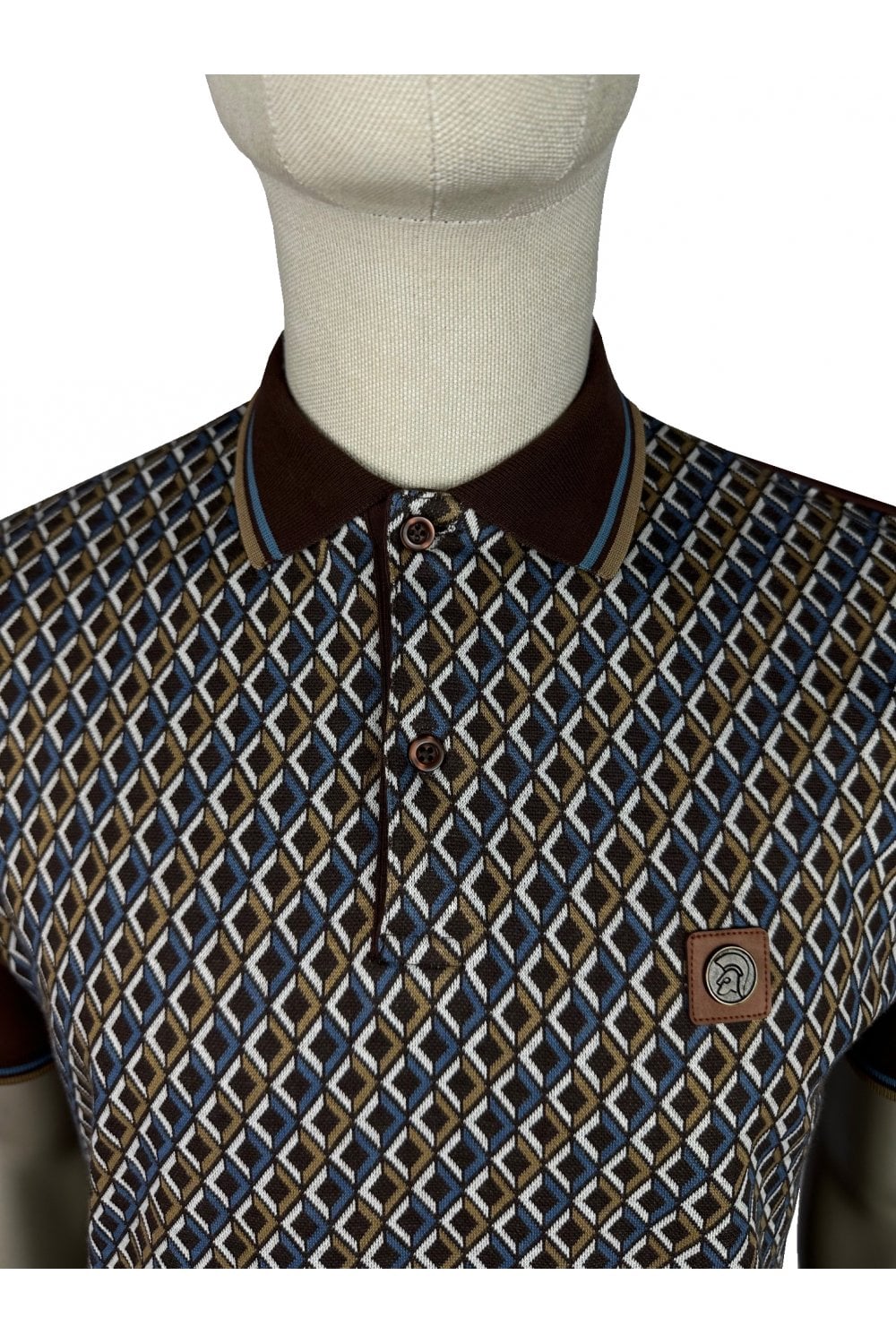 Trojan Diamond Jacquard Panel Polo in Chocolate 