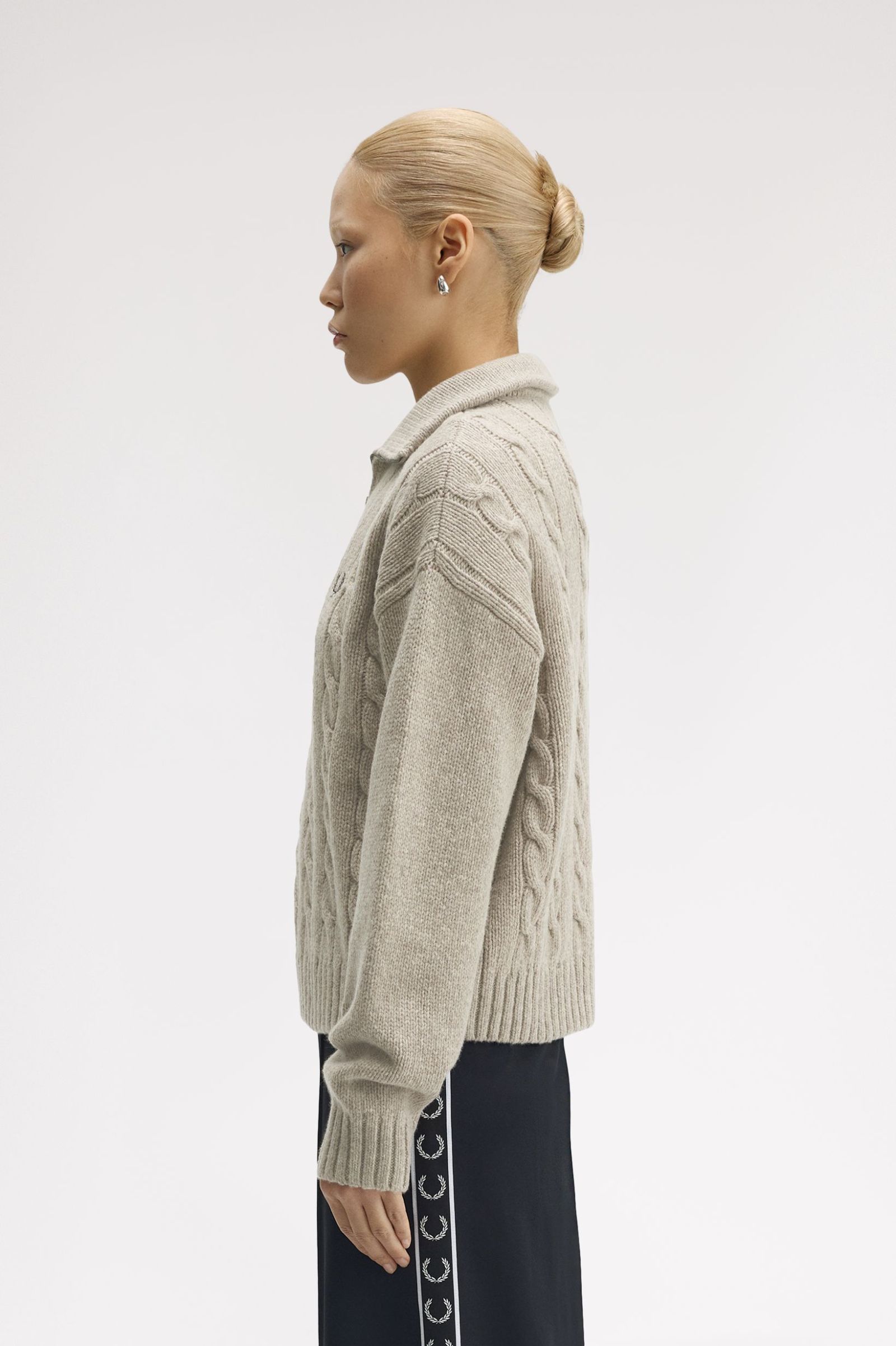 Fred Perry Half Zip Cable Knit Jumper (Warm Oat Marl)