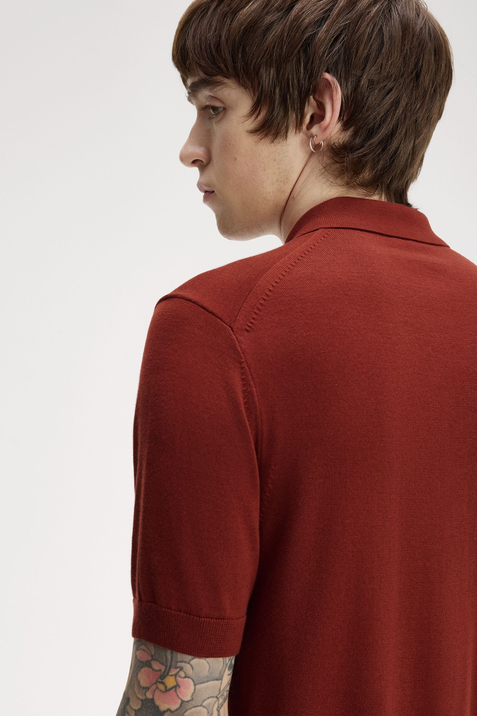 Fred Perry Cotton Knitted Shirt (Brandy) 