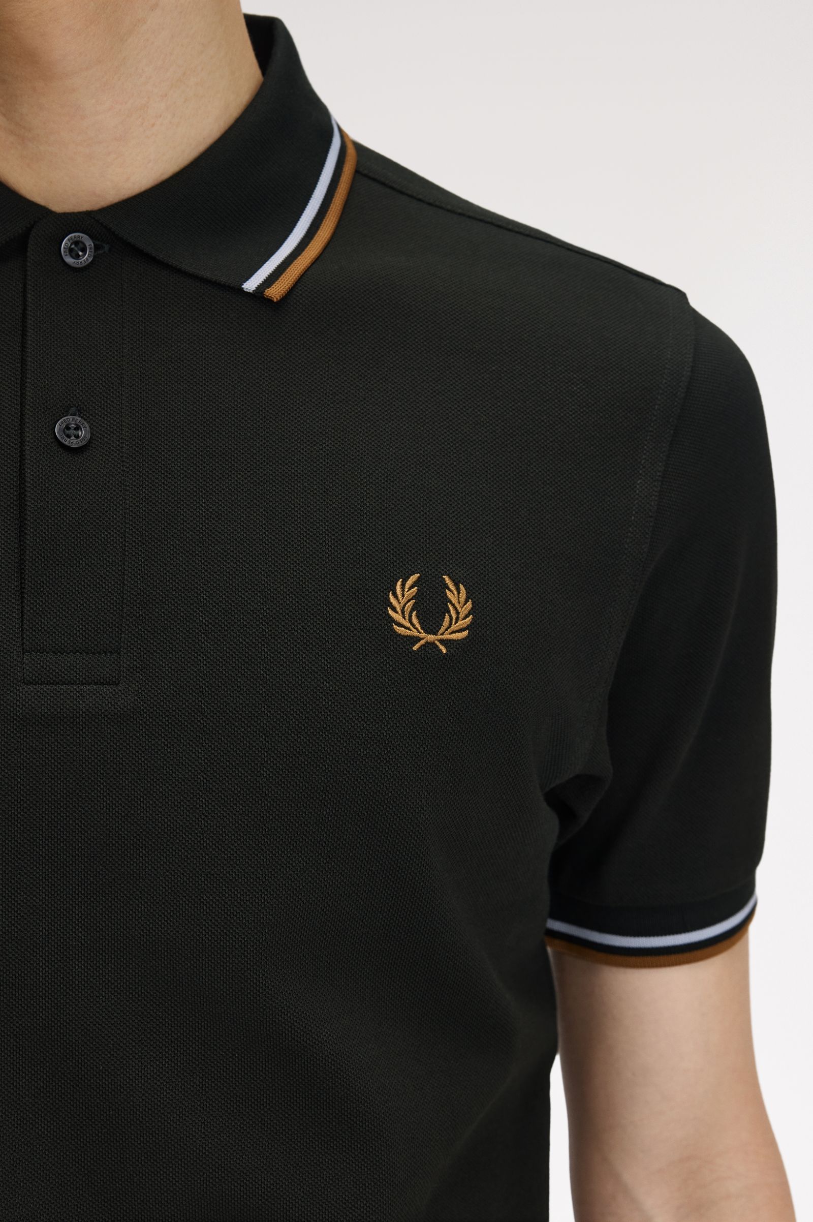 Fred Perry M3600 Twin Tipped Polo Shirt (Night Green/Dusky Blue/Dark Caramel)