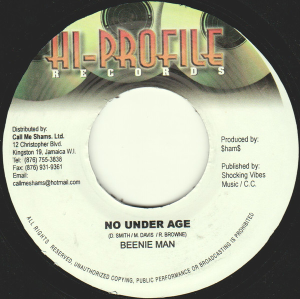 Beenie Man – No Under Age / Richard Browne - The Hammer (7")               
