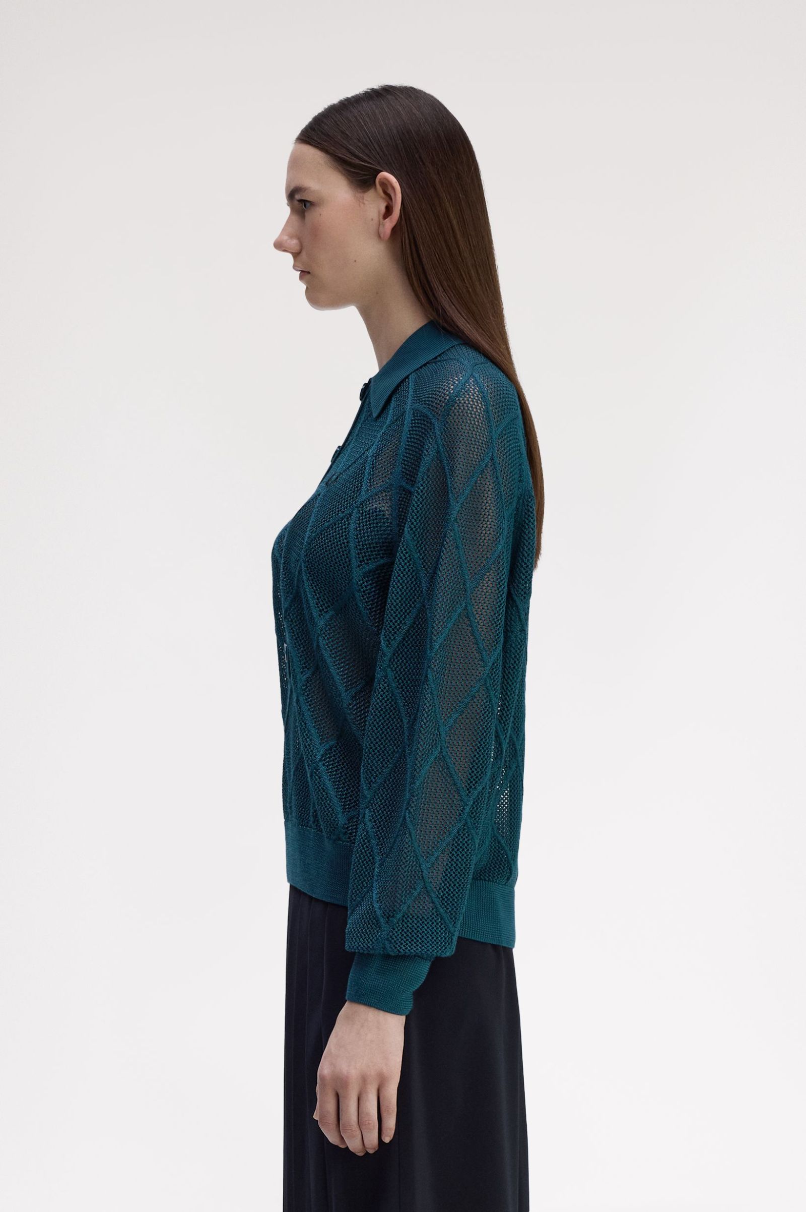 Fred Perry Argyle Mesh Knitted Shirt (Dark Petrol)