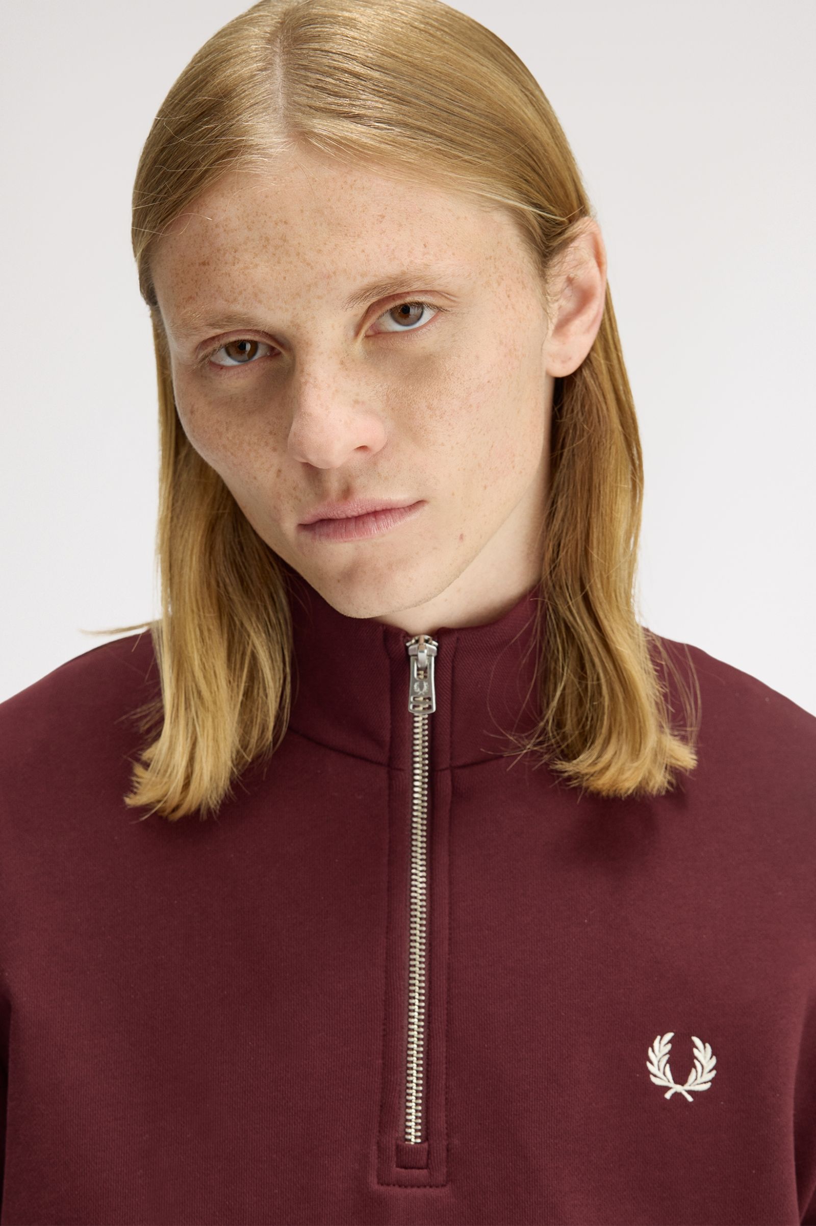 Fred Perry Half Zip Sweatshirt (Oxblood/Ecru)
